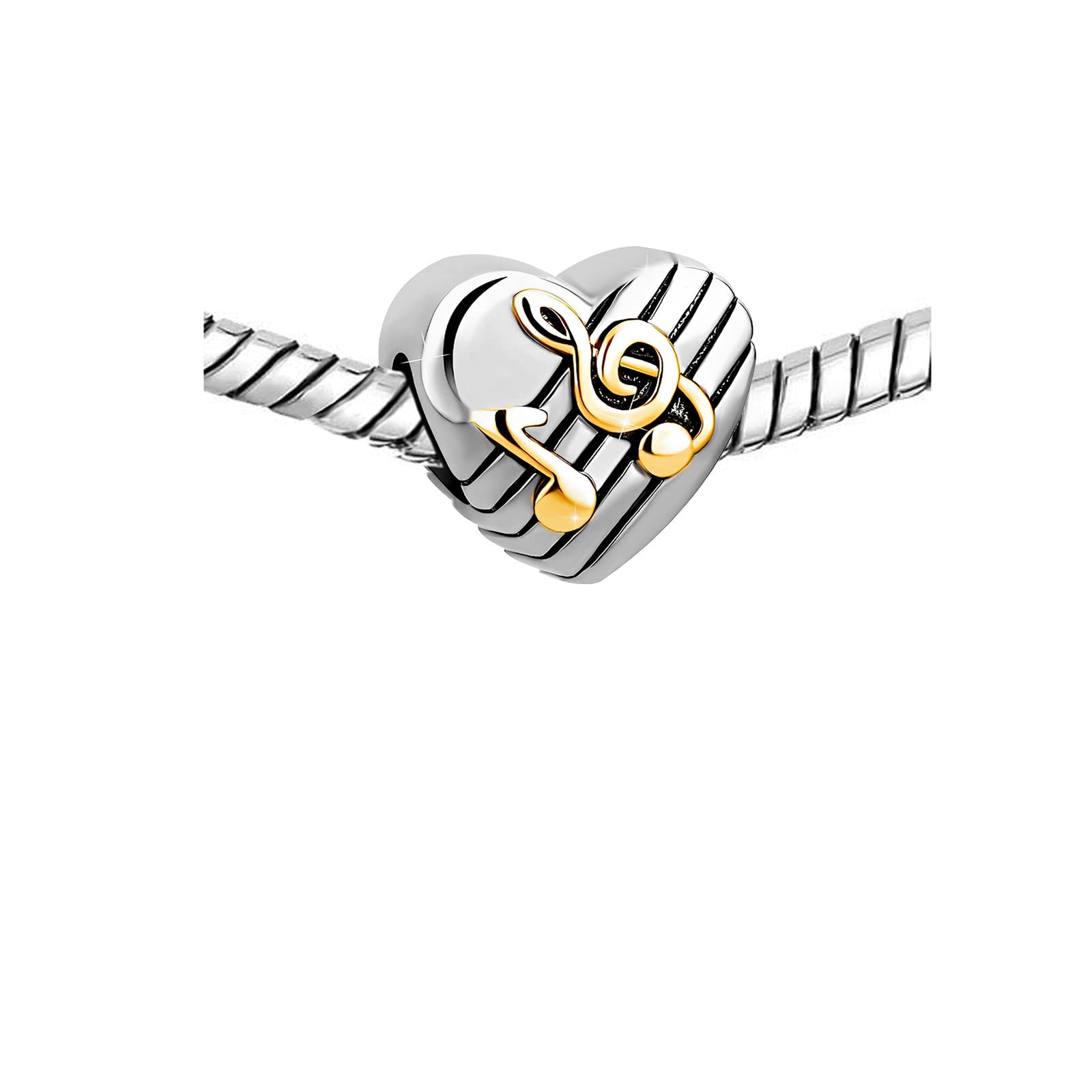 KunBead 14K Gold Plated Musical Note & Heart Bead Charms - Compatible with Pandora Bracelets, Perfect Birthday Gift for Women - Ideal for Music Lovers & Romantic Occasions