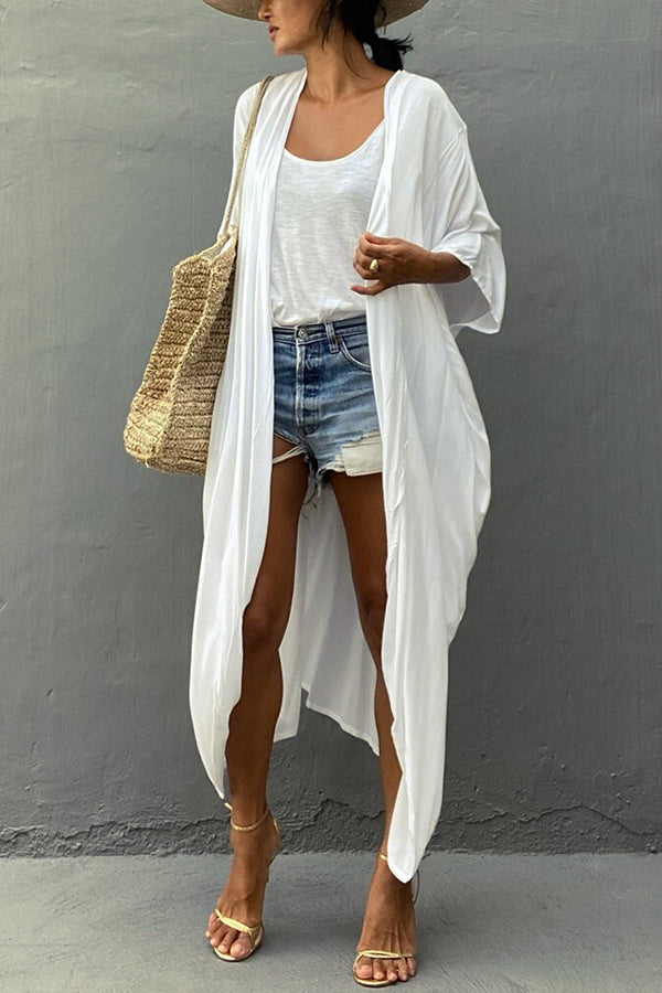Lightweight Solid Color Kimono Beach Cover Up for Women - Summer Venice Style Swimwear Cover-Up, Perfect for Pool, Beach, and Vacation Outfits