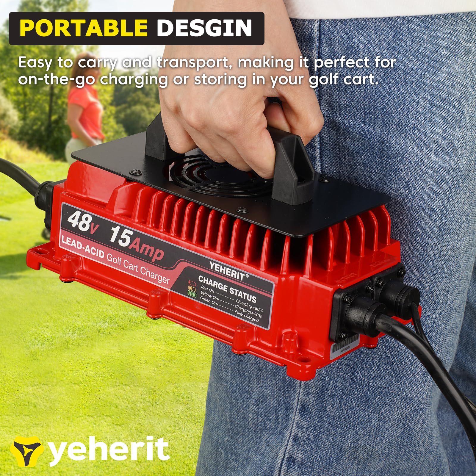 48V 15A Golf Cart Battery Charger for Club Car - Fast Charging & Waterproof Design - Perfect for Golf Carts, Electric Vehicles & Outdoor Power Equipment
