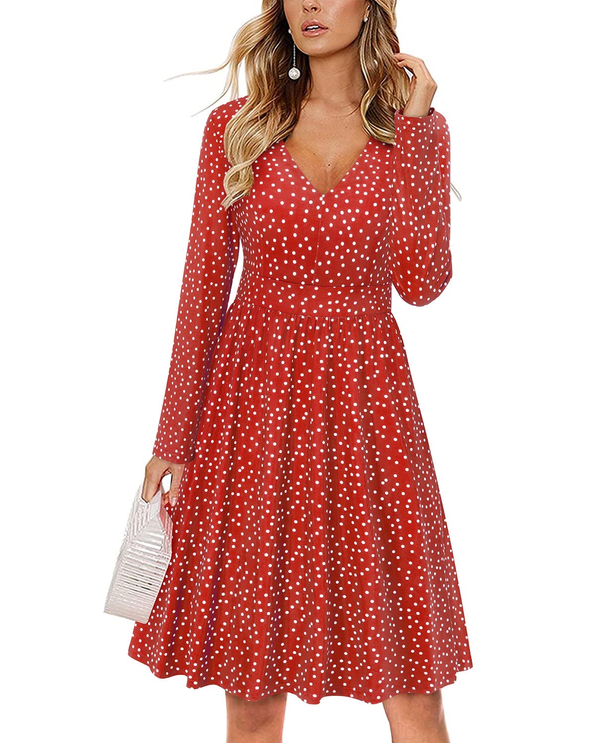 ULTRANICE Women's Casual V-Neck Swing Midi Dress with Pockets - Flowy Summer Dress for Brunch, Beach & Date Night