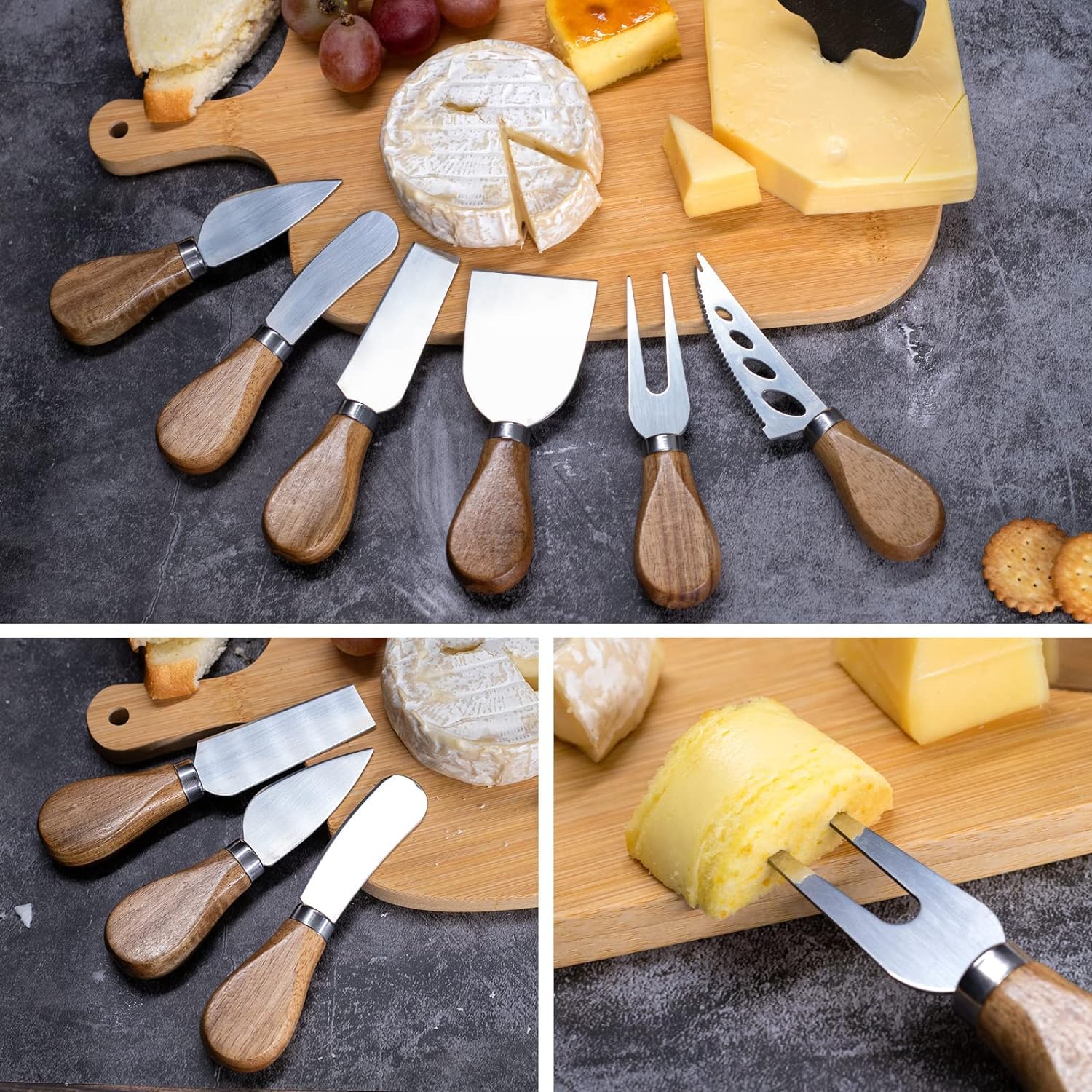 Premium Stainless Steel Cheese Knives Set - 6-Piece Cheese Slicer, Cutter, Fork & Spreader for Charcuterie Boards | Perfect for Wine Parties, Cheese Tasting & Gourmet Entertaining