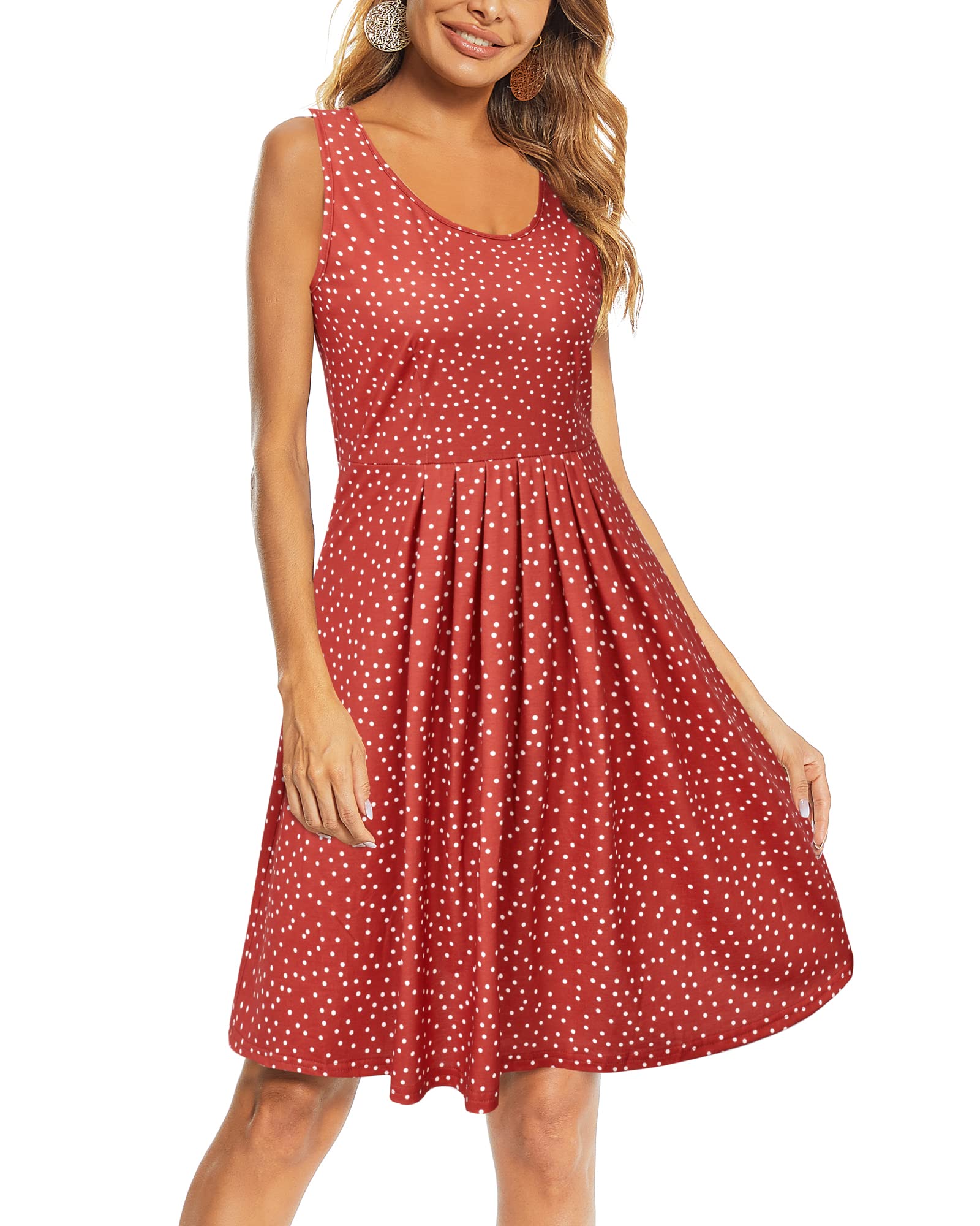 KILIG Women's 2023 Floral Print Pleated Sleeveless Midi Sun Dress - Casual Loose Beach Wedding Party Dress for Summer Vacation, Outdoor Events & Boho Style Outfits