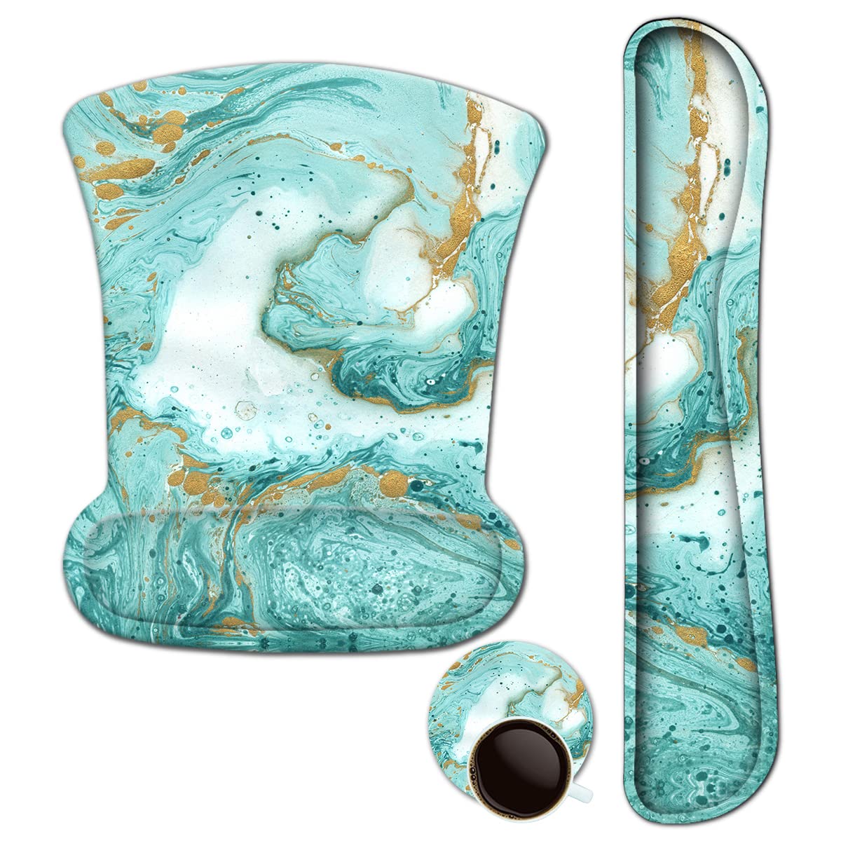 ArtSo Ergonomic Keyboard Wrist Rest & Mouse Pad Set - Memory Foam Wrist Support for Pain Relief, Durable & Lightweight for Comfortable Typing (Teal Turquoise Marble Design) - Perfect for Office, Gaming & Home Computer Workstations