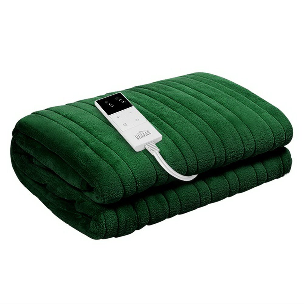 Electric Heated Blanket - Washable Flannel Throw Rug for Winter Warmth - Cozy Home Office & Bedroom Heating Blanket - Perfect for Snuggling on Couch, Sofa or Bed - Green
