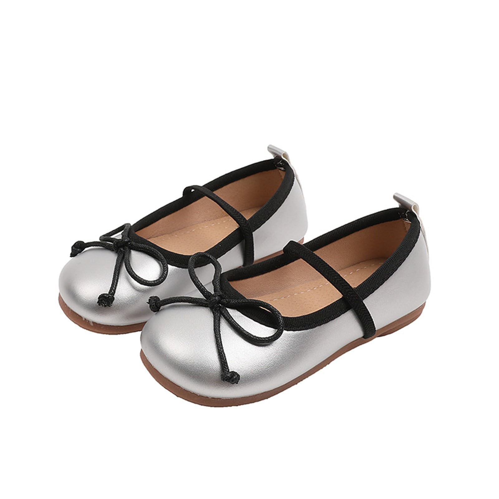 Flower Girl Shoes - Mary Jane Ballet Flats with Bow for Wedding & Party