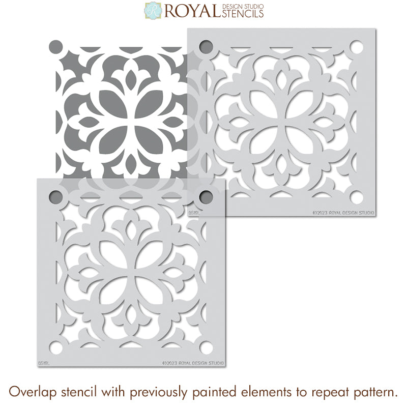 Alicante Tile Stencil - Reusable DIY Ceramic Stencils for Floor & Wall Tiles - Perfect for Home Decor, Bathroom, Kitchen & Backsplash Renovation Projects