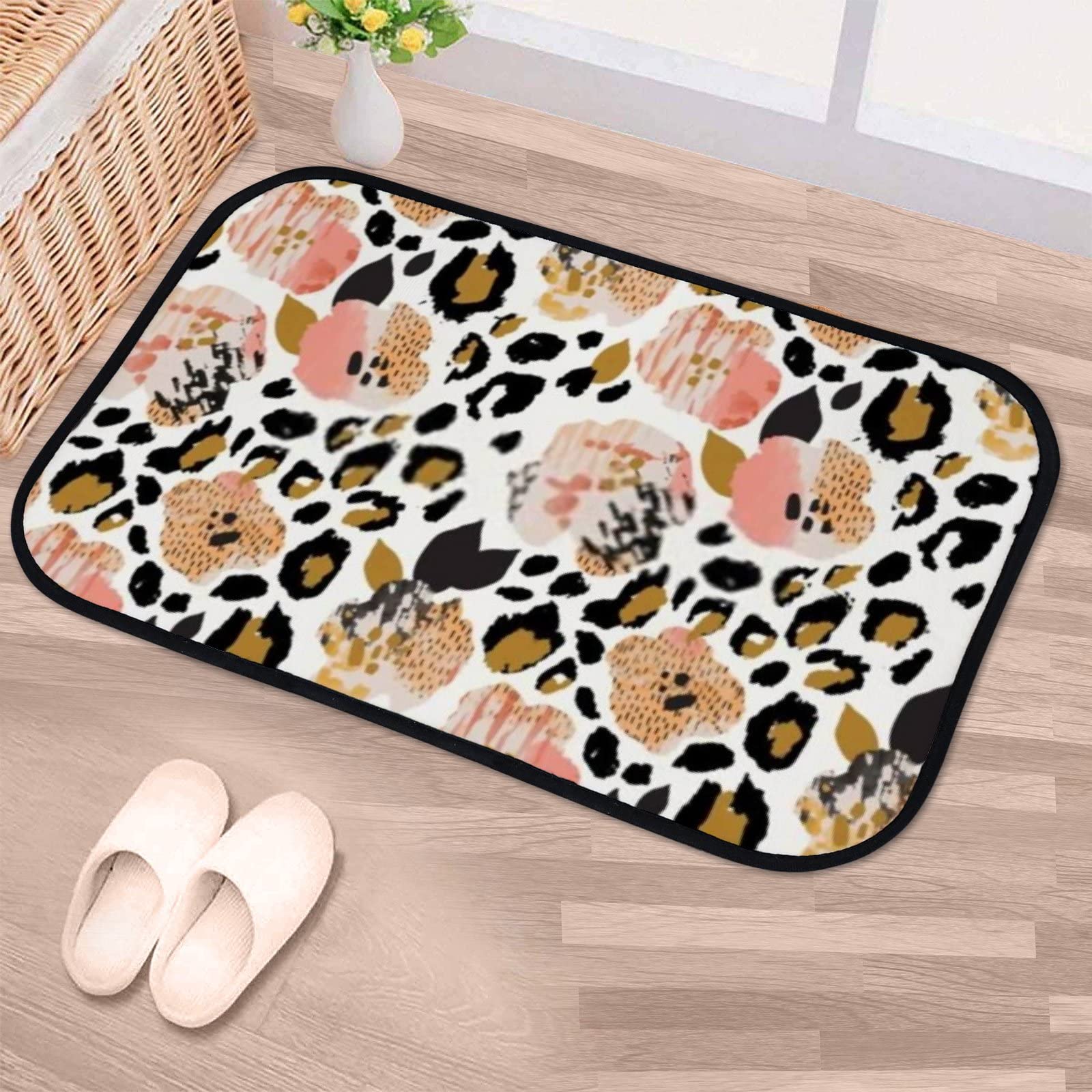 Non-Slip Bath Mat - Absorbent Microfiber Velvet Bathroom Rug with Floral Zebra Leopard Print, Soft Shower Carpet (36x24 Inches) for Bathroom, Entryway, and Front Door Decor