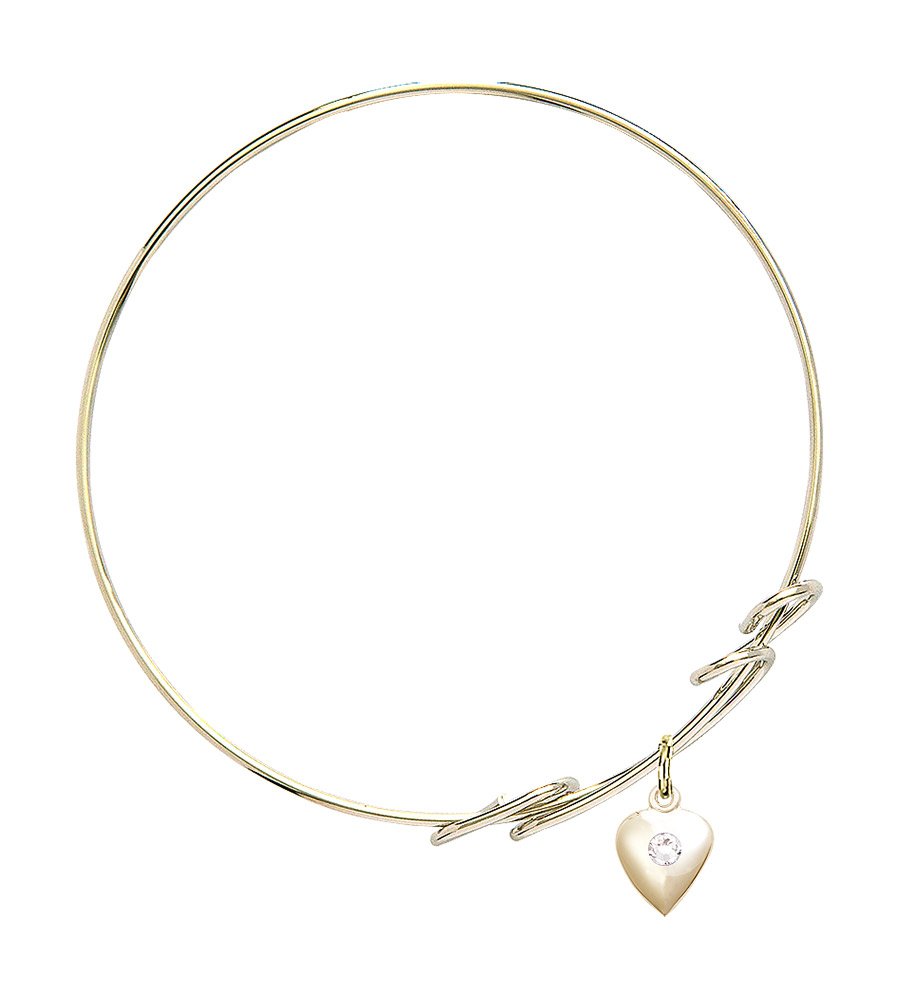 8 Inch Round Double Loop Bangle Bracelet with Heart Charm & April Crystal - Elegant Jewelry for Women, Perfect for Valentine's Day, Anniversary Gifts, and Special Occasions