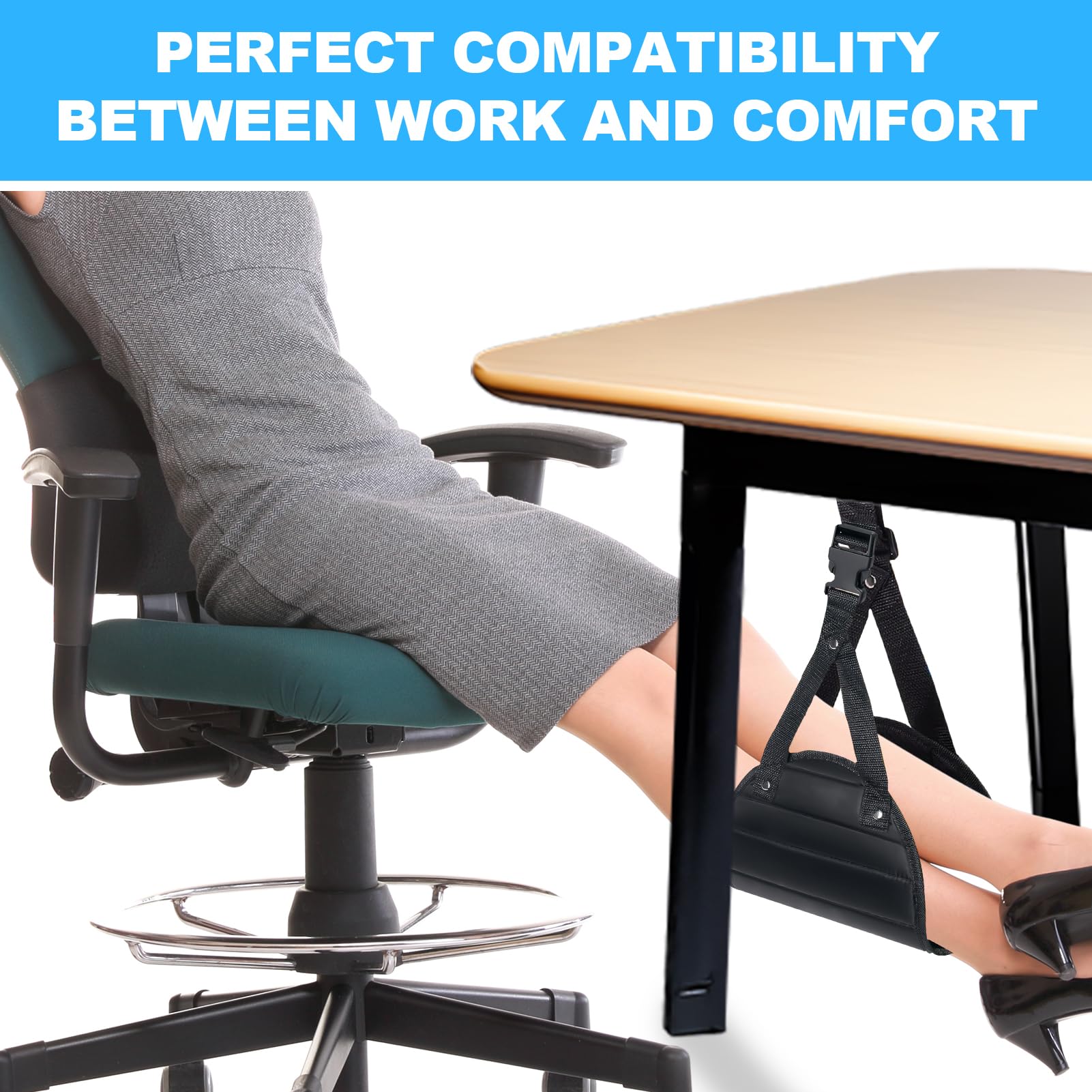 Portable Airplane Foot Rest with Memory Foam - Adjustable Travel Foot Hammock for Long Flights & Office Use - Essential Comfort Accessory for Adults on Planes, Trains & Work Desks
