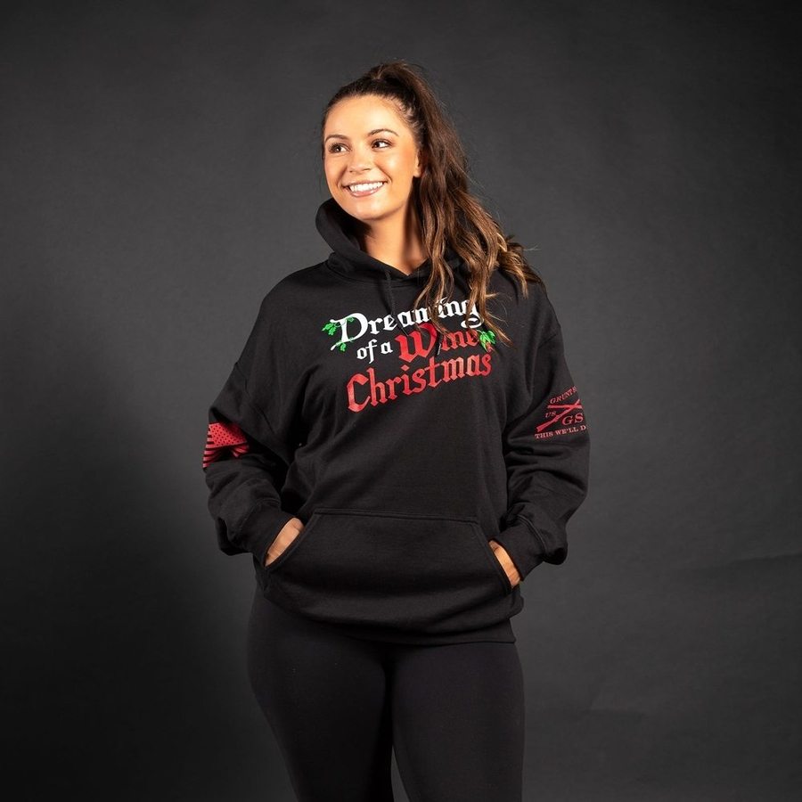 Women's Christmas Wine Hoodie - Cozy Black Pullover for Holiday Parties & Festive Gatherings