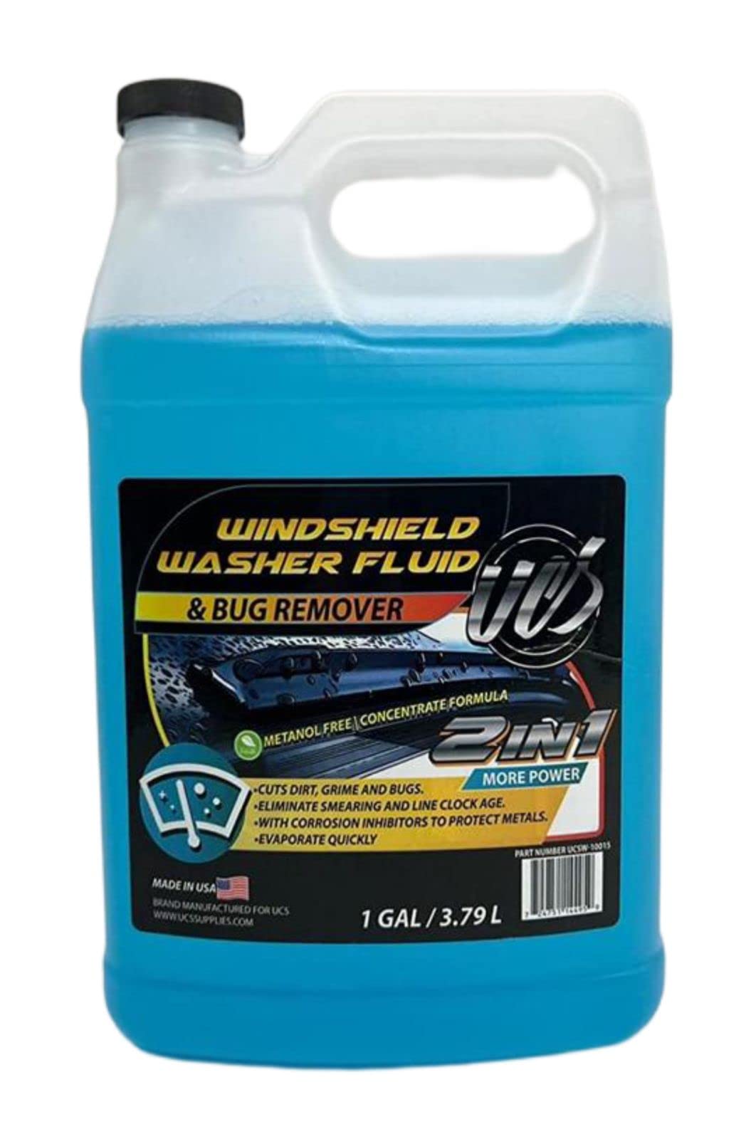 UCS 10015 2-in-1 Windshield Washer Fluid & Bug Remover - 1 Gallon with Durable Plastic Funnel - Perfect for Car Cleaning & Road Trips