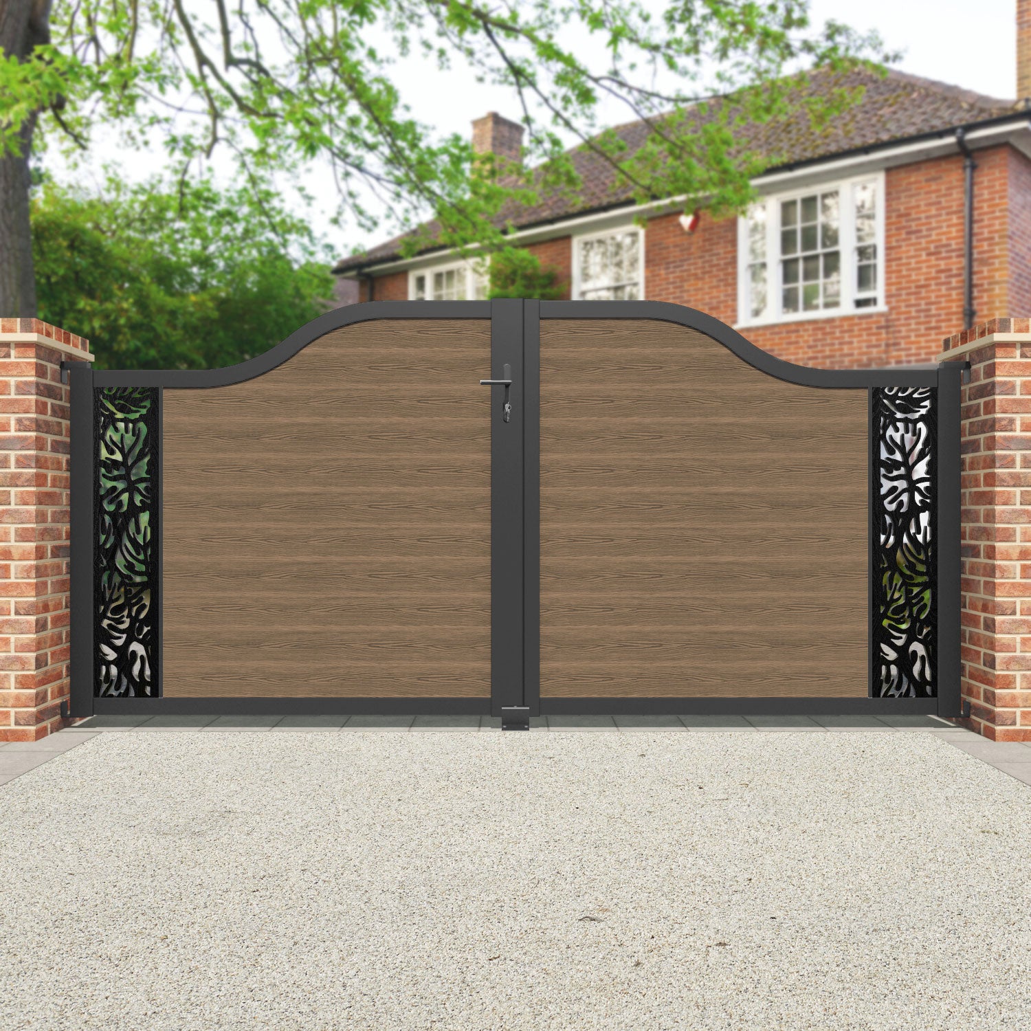 Classic Botanic Curved Top Teak Driveway Gate - Elegant & Durable Entryway Solution for Homes & Gardens