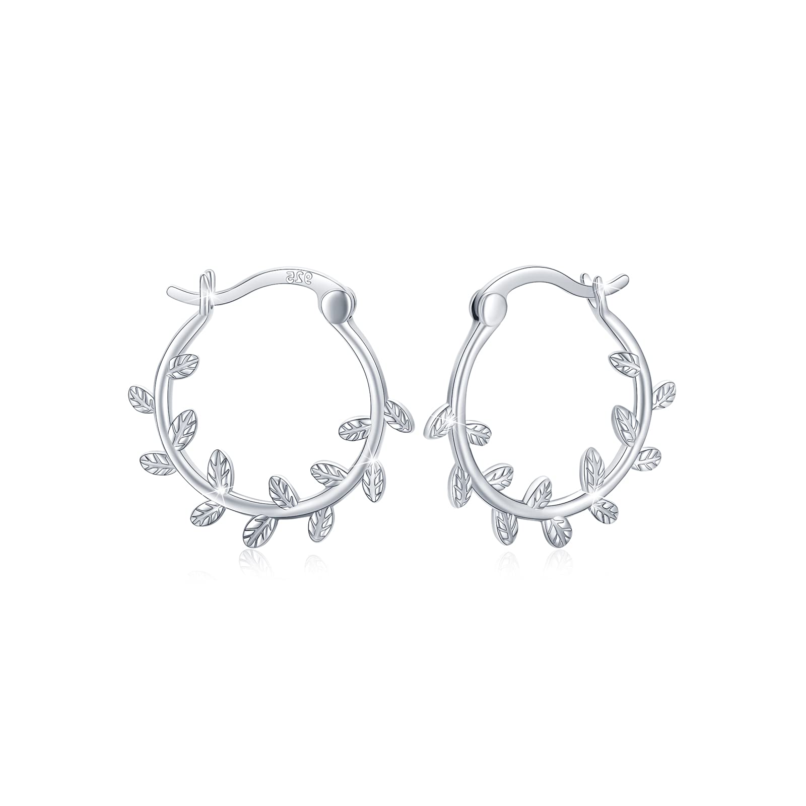 Sterling Silver Leaf Hoop Earrings for Women - Hypoallergenic Drop Earrings for Sensitive Ears, Elegant Tree Leaf Vine Jewelry with Gift Box | Perfect for Everyday Wear, Parties, and Special Occasions