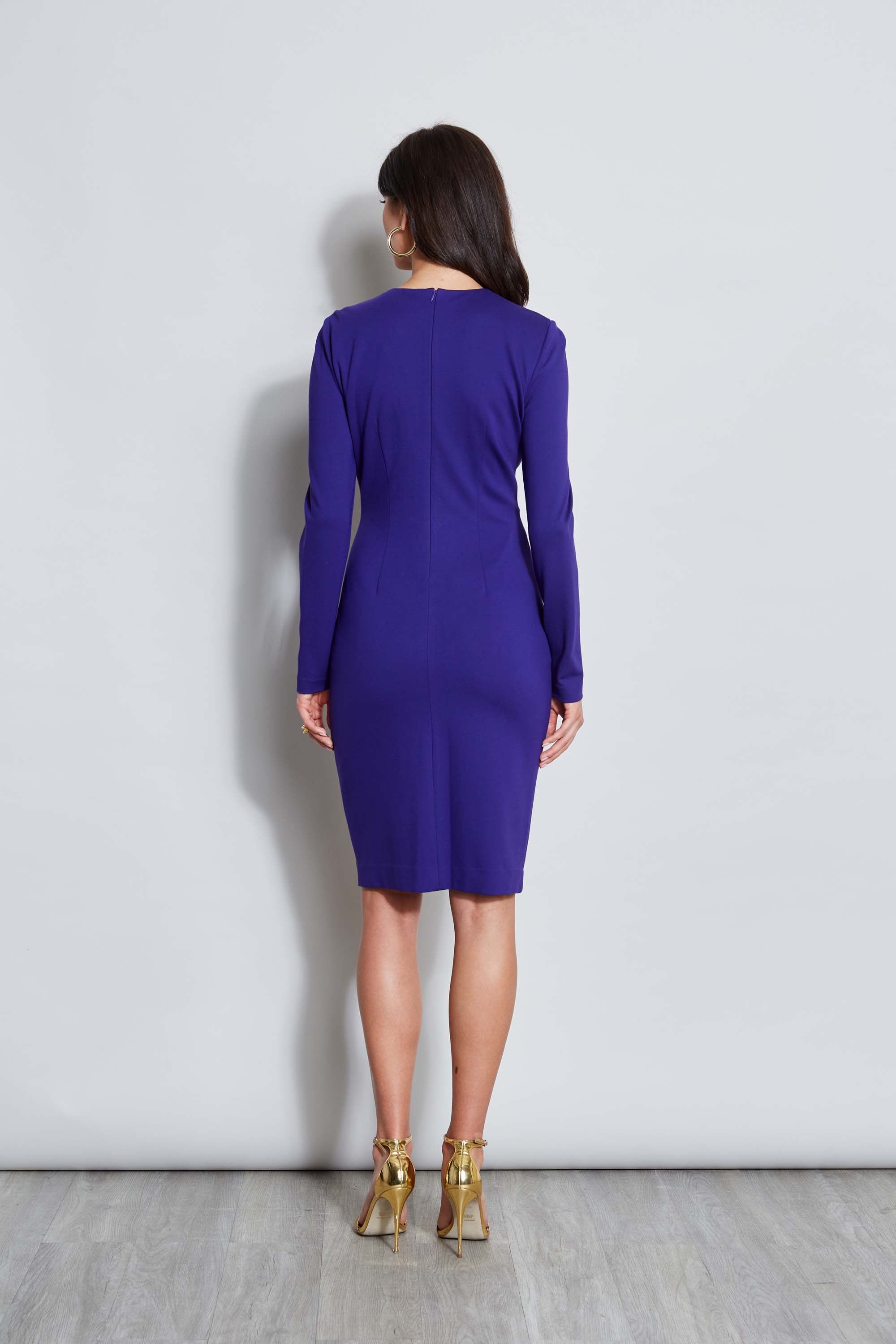 Stylish Ruched Long Sleeve Knit Dress for Women - Elegant Bodycon Midi Dress for Office, Party & Date Night