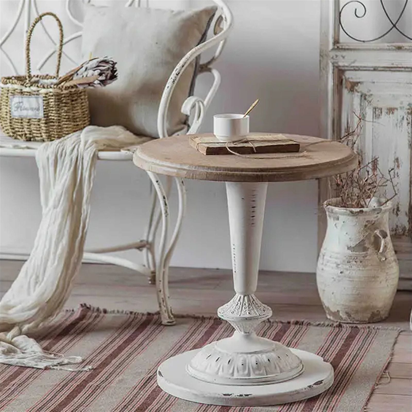 Criterion Beth End Table - 490mm Raw Pine Top with White Legs - Perfect for Living Room, Bedroom, or Office Side Table
