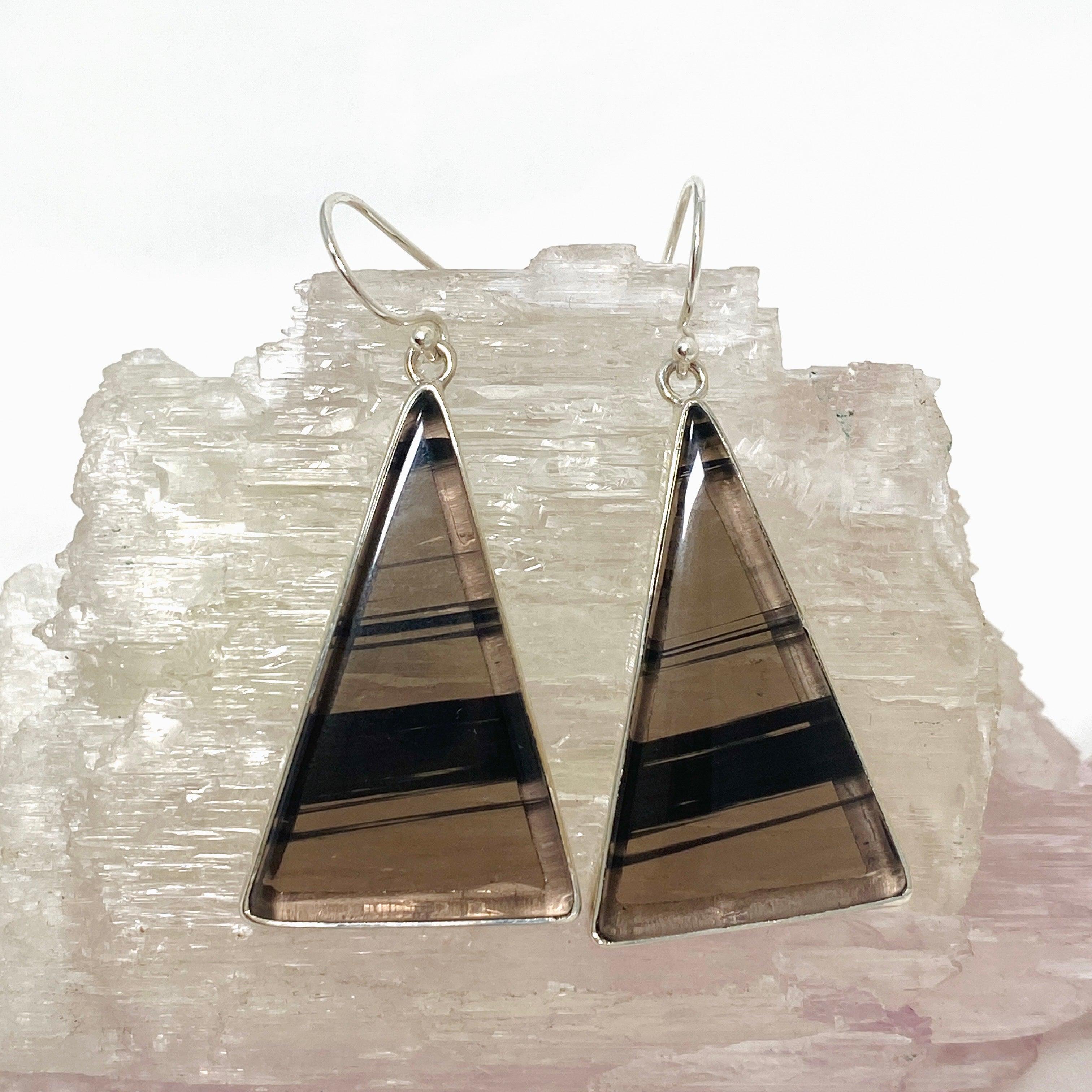 Midnight Obsidian Triangular Earrings for Women - Elegant Gothic Jewelry Set - Perfect for Parties, Weddings & Evening Events - KEGJ1499