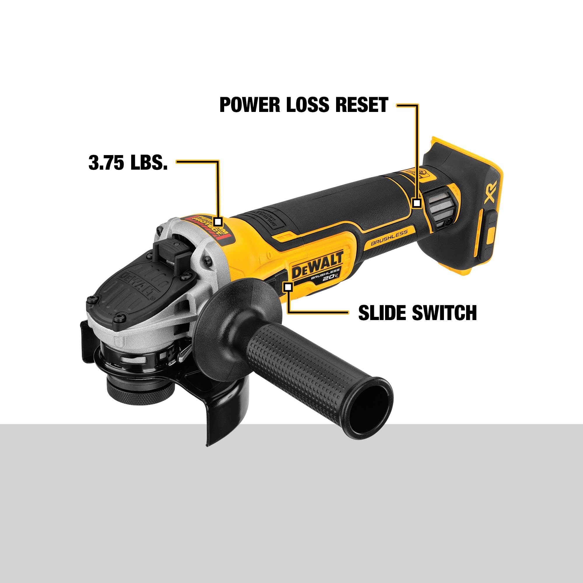 DEWALT 20V MAX* XR 4-1/2-Inch Cordless Angle Grinder with Kickback Brake & Slide Switch - Tool Only (DCG405B) - Perfect for Metal Cutting, Grinding & DIY Projects