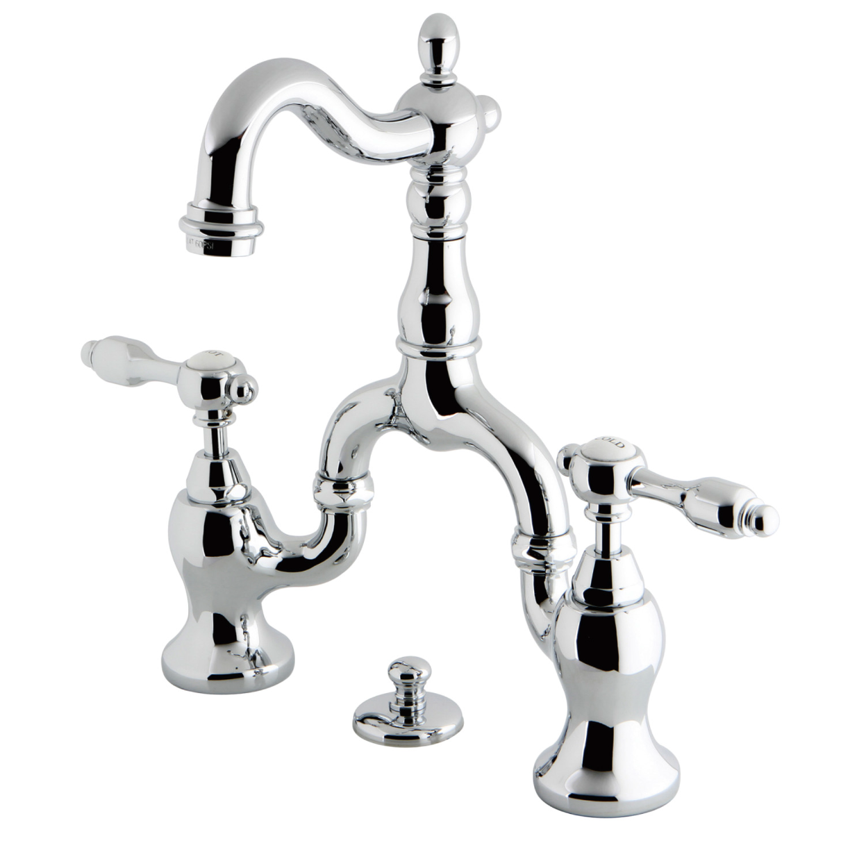 European Style Bridge Bathroom Faucet with Pop-Up Drain and Lever Handles - Perfect for Modern Vanities and Spa-Like Bathroom Upgrades