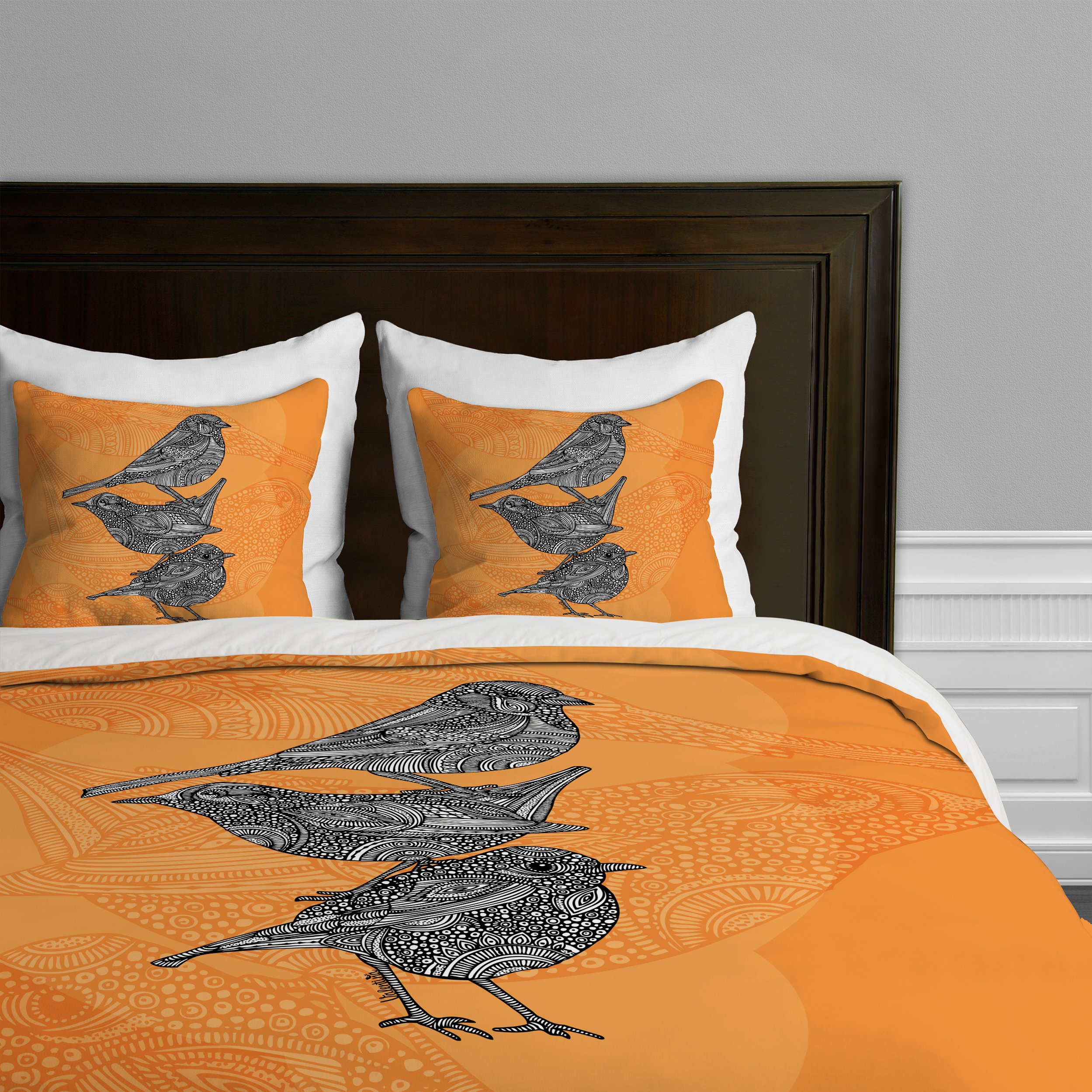 Deny Designs Valentina Ramos 3 Little Birds Duvet Cover Set - Queen Size, 100% Cotton, Bohemian Style Bedding for Master Bedroom or Guest Room