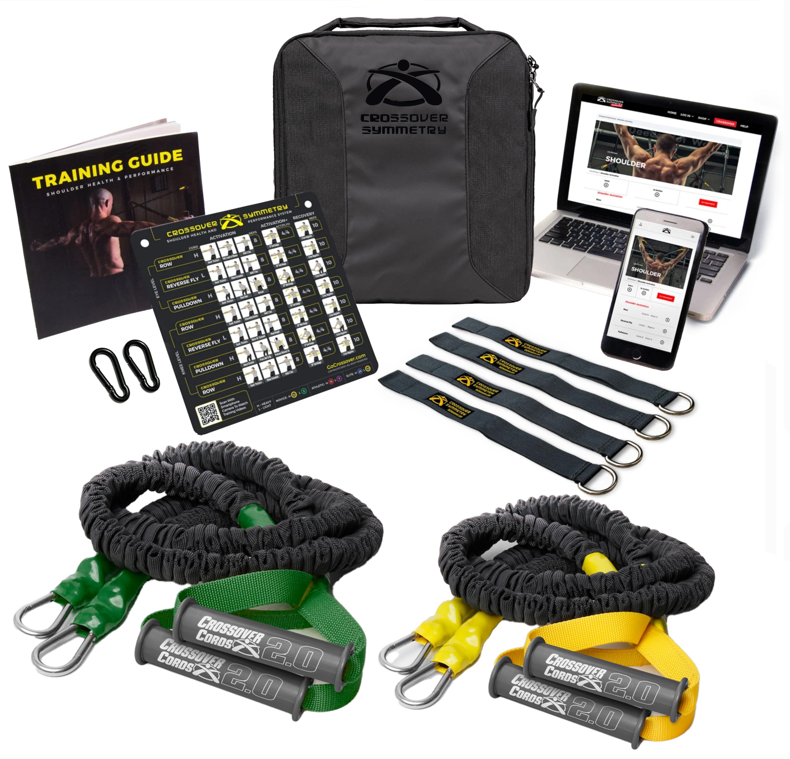 Crossover Symmetry Shoulder System with 2 Resistance Bands - Home Workout & Rehab Training for Rotator Cuff Exercises | Includes Guide, Exercise Chart & Online Workouts for Shoulder Pain Relief & Strength Training