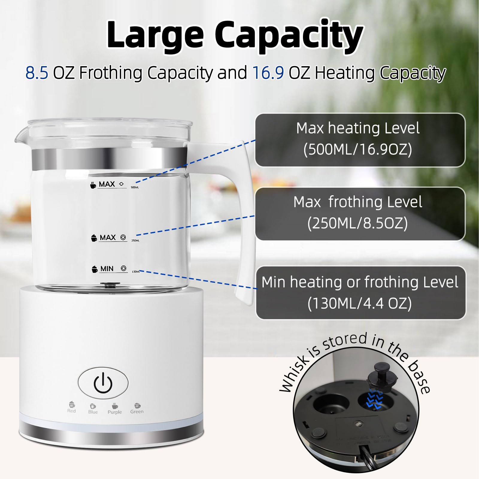 4-in-1 Electric Milk Frother & Steamer - 16.9oz/500ml Automatic Warm & Cold Foam Maker for Coffee, Latte, Cappuccino - Dishwasher Safe Milk Frother for Home & Cafe Use (White)