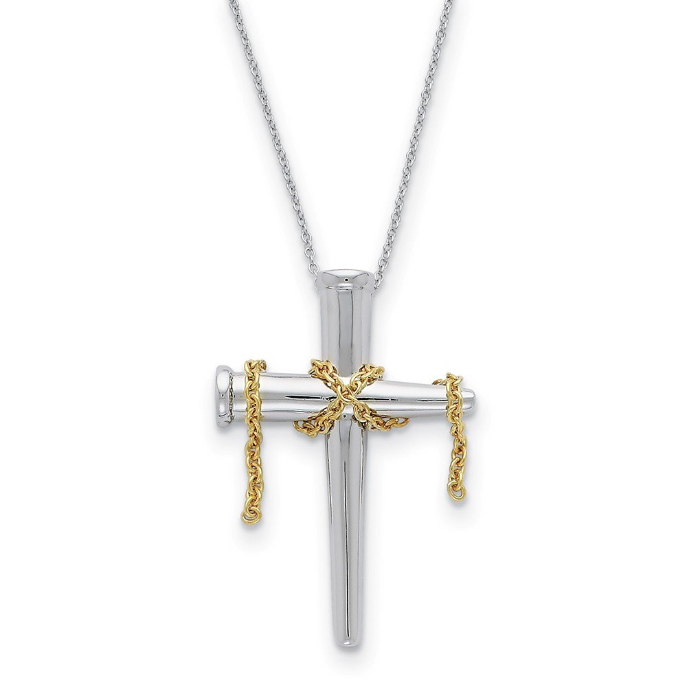 18 Inch Rhodium & Gold Tone Plated Sterling Silver Cross Necklace for Women - Perfect for Church, Weddings & Everyday Faith Jewelry