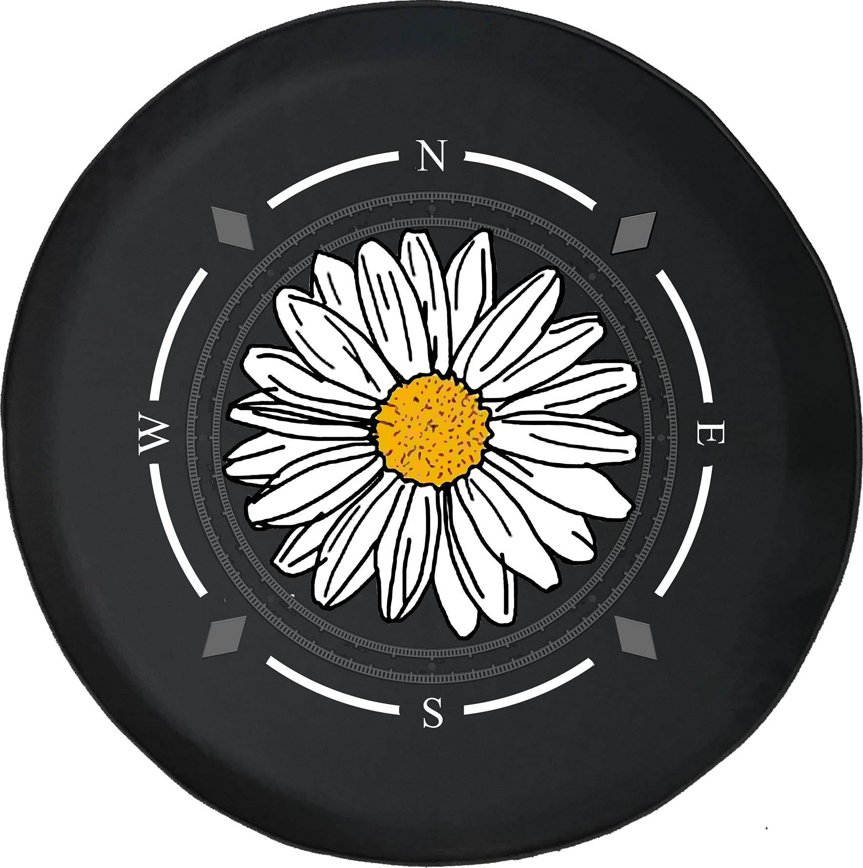 American Unlimited Spare Tire Cover with Compass Design - Pretty White Sunflower Daisy Wheel Cover | Fits SUV, Trailer, RV & Most Vehicles | Perfect for Outdoor Adventures & Road Trips