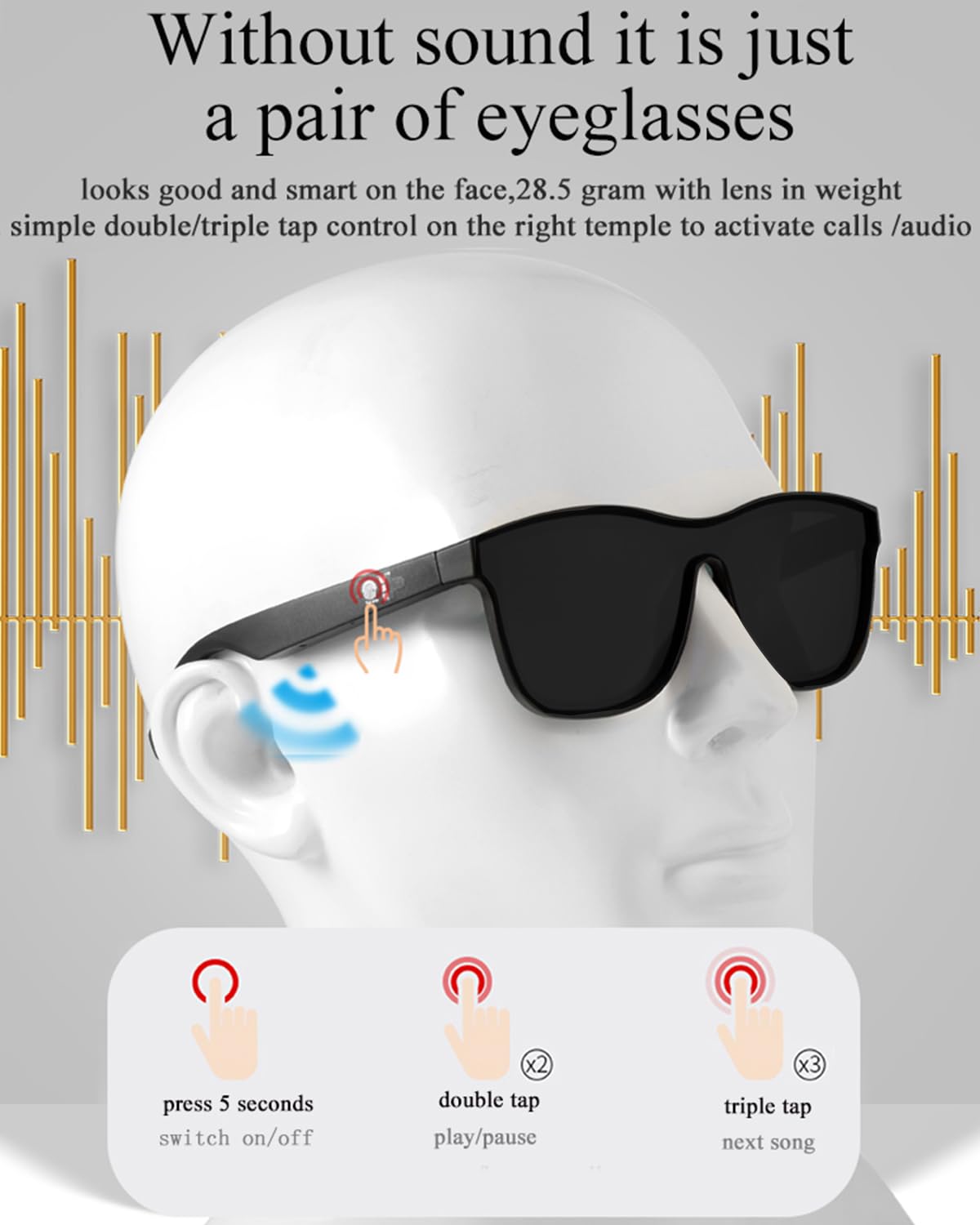 Bluetooth Smart Glasses for Men & Women - Polarized Sunglasses with Built-in Speakers, Touch & Voice Control - Perfect for Driving, Running & Outdoor Activities