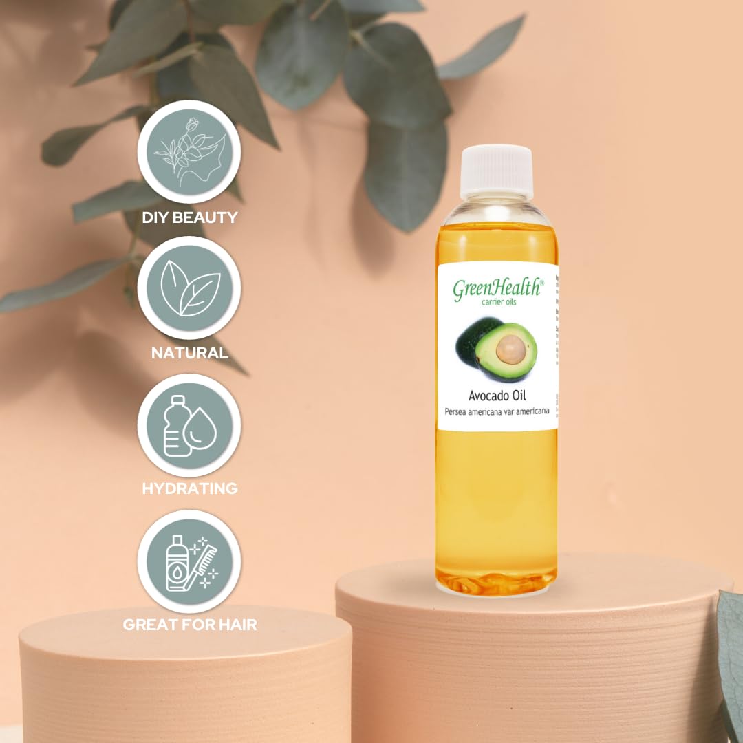100% Pure Avocado Oil - 8 fl oz (237ml) Carrier Oil for Skin & Hair Care - Cold Pressed, Unrefined - Plastic Bottle with Cap - Perfect for Massage, DIY Beauty & Cooking