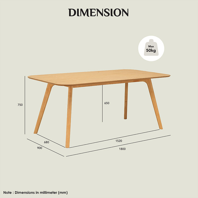 Premium 180cm Solid Walnut Dining Table - RODEN Classic Wooden Table for Dining Room, Kitchen, and Family Gatherings