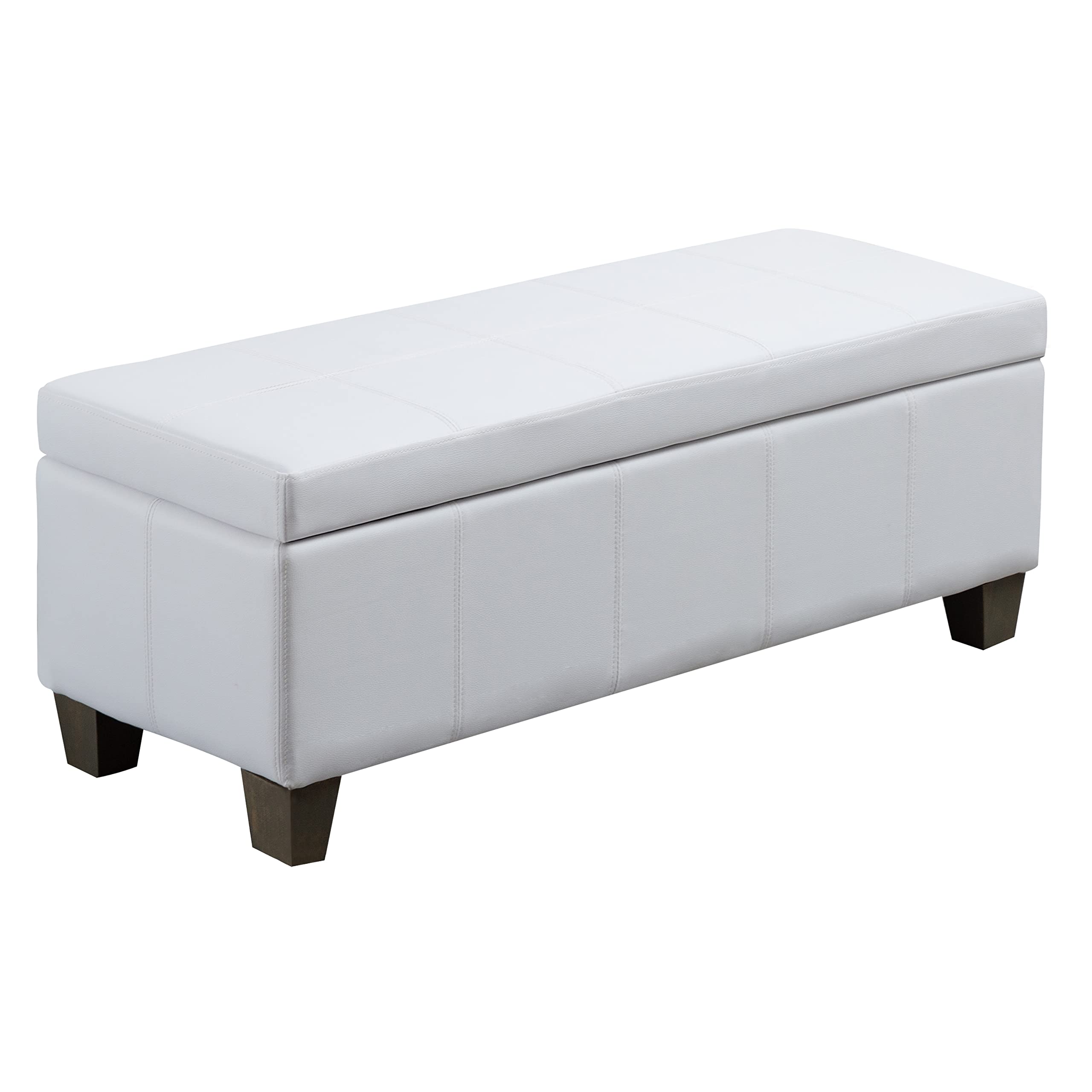 White Faux Leather Storage Ottoman Bench - Extra Long Rectangular Footrest with Hidden Storage | Perfect for Bedroom, Living Room & Entryway Seating and Organization