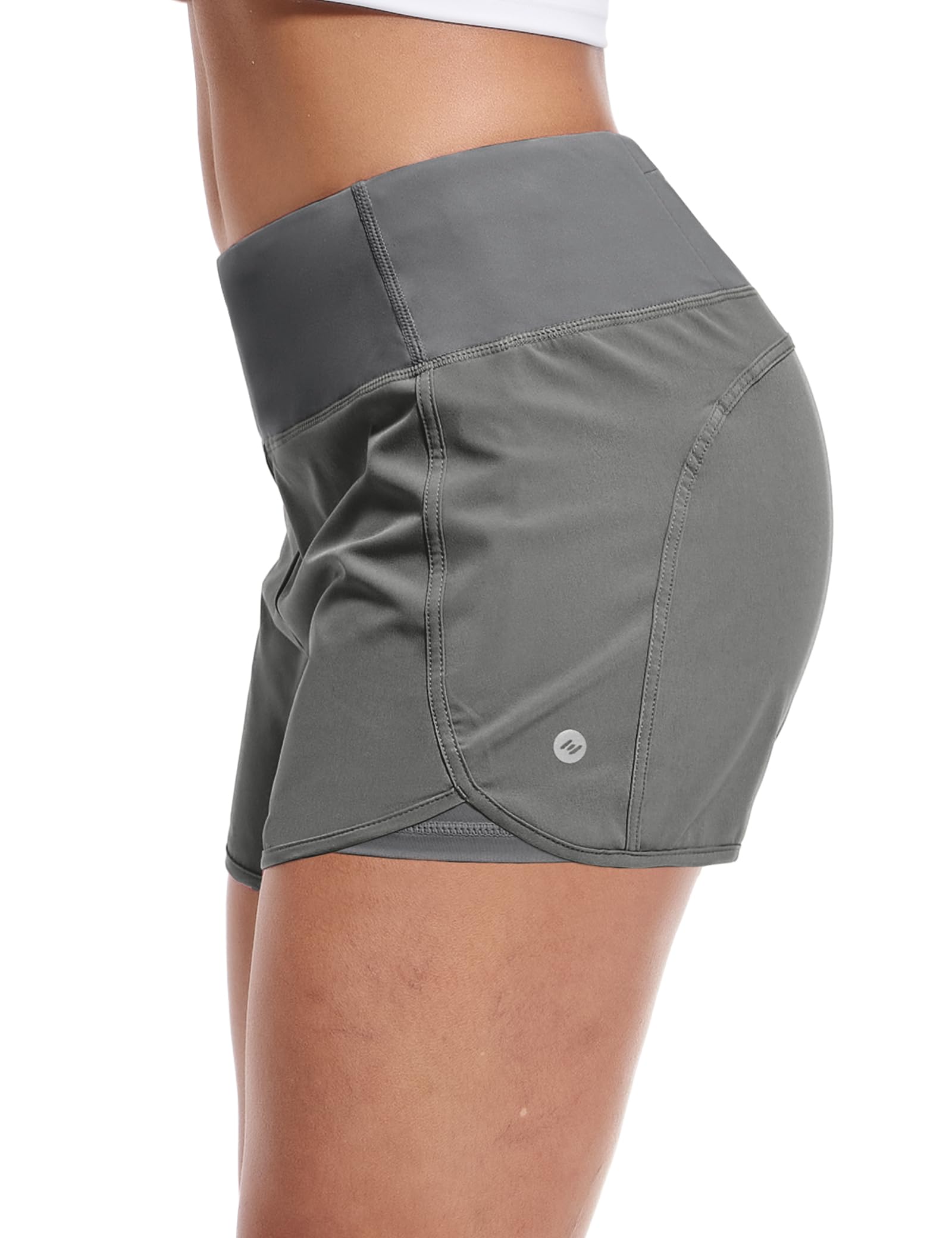 MIER Women's 2-in-1 Running Shorts - High Waisted Athletic Workout Shorts with Liner & Zipper Pocket - 3