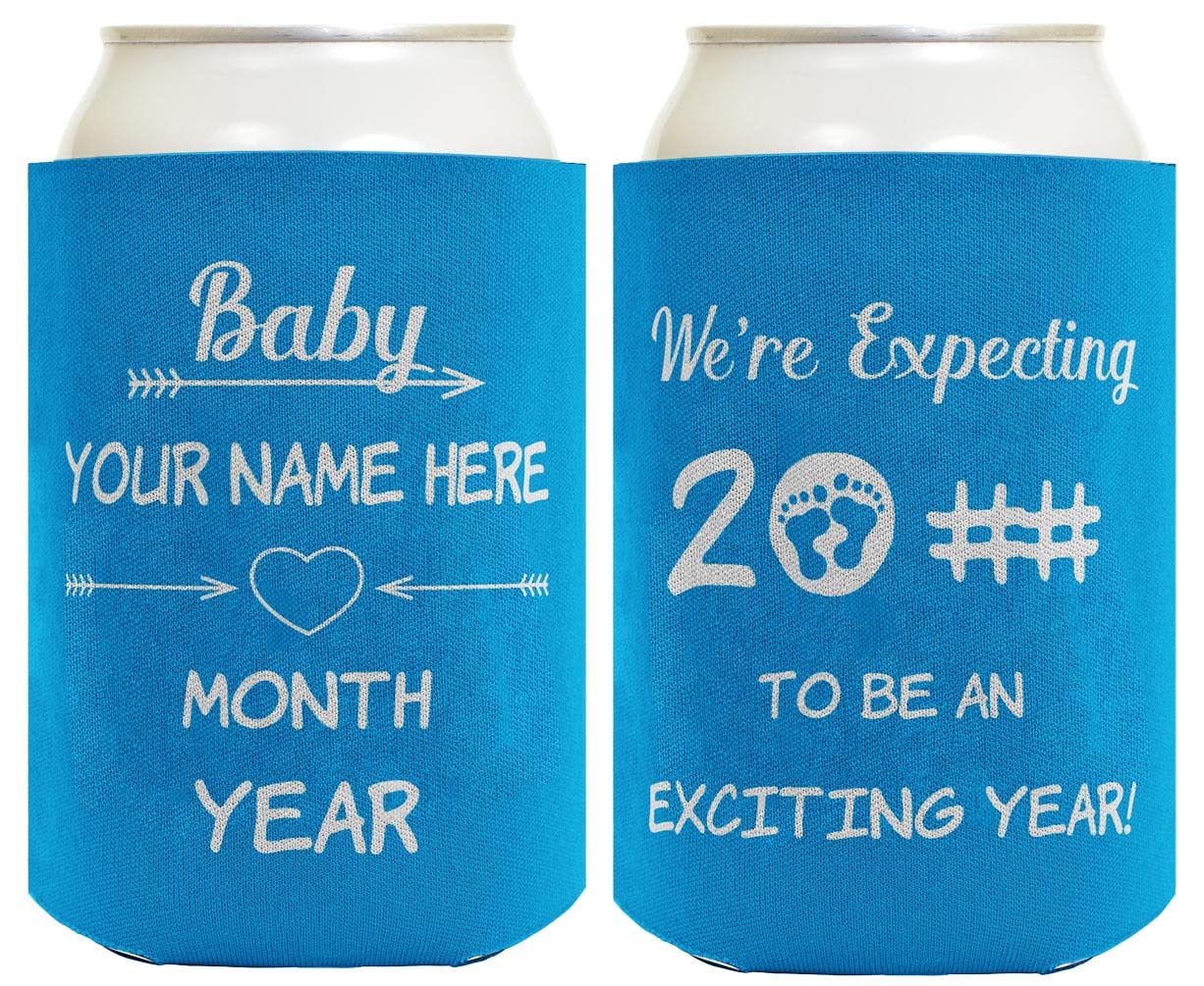 Personalized Baby Shower Can Coolers with Name & Date - 2-Pack Blue Insulated Drink Holders for Boy Baby Shower Party Decorations - Perfect for Outdoor BBQ, Picnics, and Birthday Celebrations