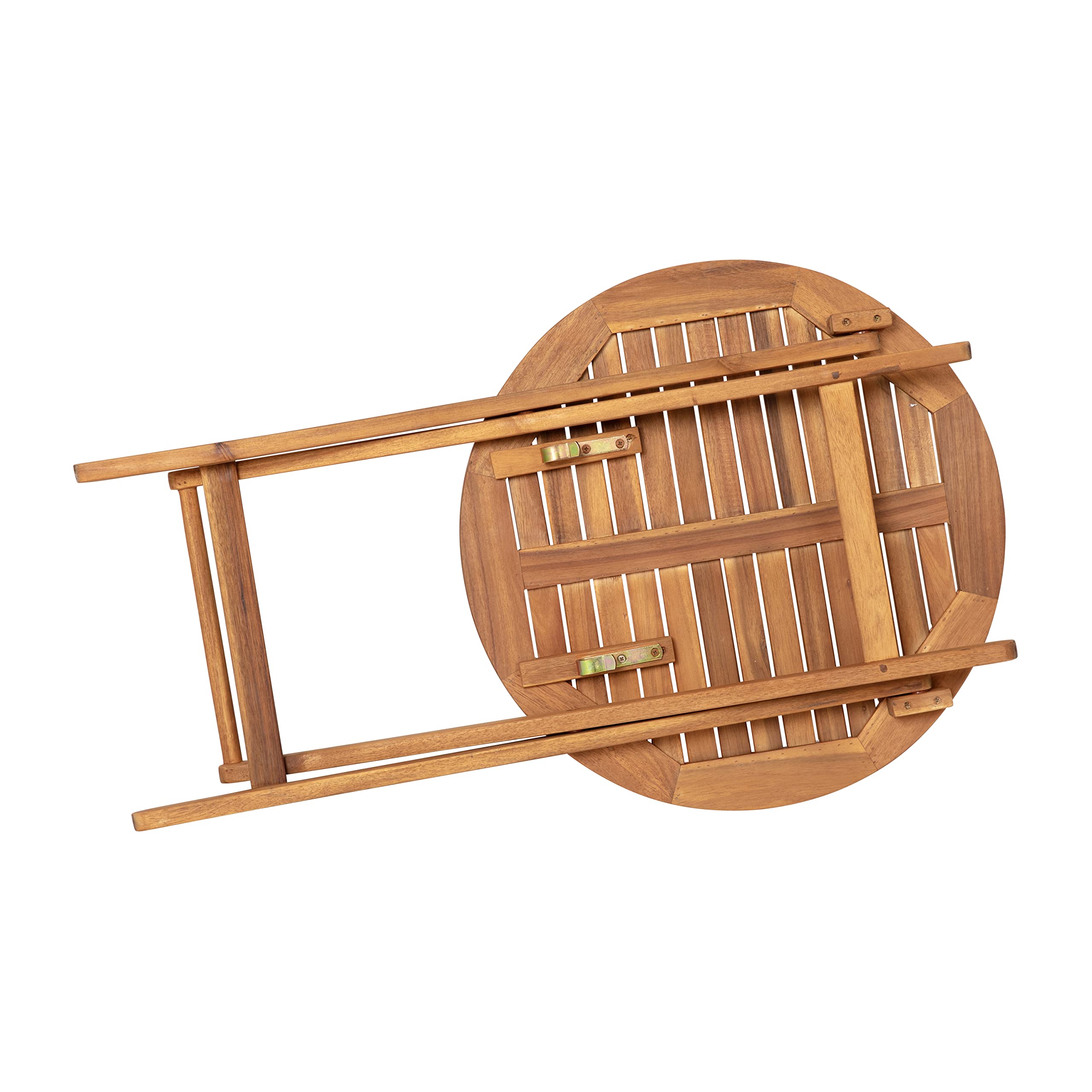 3 Piece Folding Patio Bistro Set - Natural Acacia Wood Round Table with 2 Chairs - Indoor/Outdoor Furniture for Garden, Balcony & Backyard - Slatted Tabletop & Seating - Perfect for Coffee, Dining & Relaxing