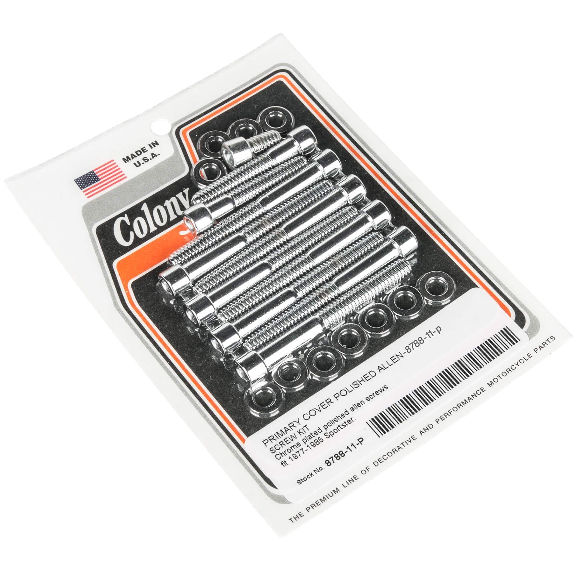 1977-1985 Harley Davidson Sportster 11P Primary Cover Smooth Allen Screw Kit - Chrome Plated Replacement Parts for Motorcycle Maintenance & Restoration