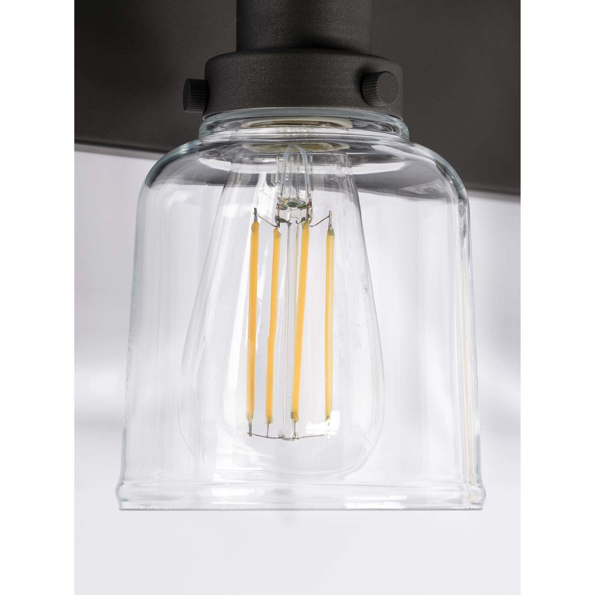 Progress Lighting Rushton Collection 2-Light Clear Glass Farmhouse Bathroom Vanity Light in Graphite - Perfect for Rustic and Modern Bathroom Decor