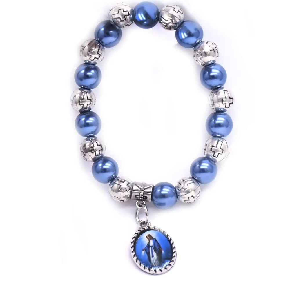 Virgin Mary Bead Bracelet with Medal - Stretch Rosary Prayer Bracelet, Religious Catholic Jewelry Gift for Women - Perfect for Daily Wear, Prayer & Spiritual Protection