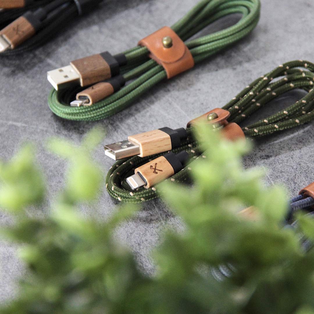Eco-Friendly Wooden Lightning Cable - Compatible with All Apple Lightning Devices, Real Wood & Nylon Braided Charging Cord (Walnut/Green) - Perfect for Home, Office & Travel Charging