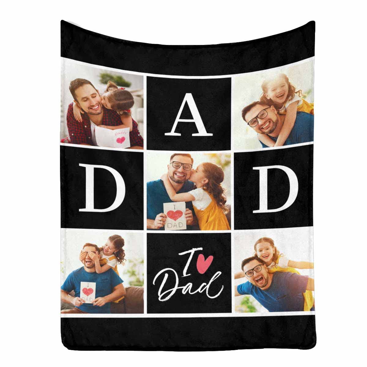 **Personalized Photo Blanket for Dad - Custom 30x40 Inch Heart Design with 5 Photos - Father's Day & Birthday Gift from Daughter or Kids - Perfect for Home, Office, or Travel**