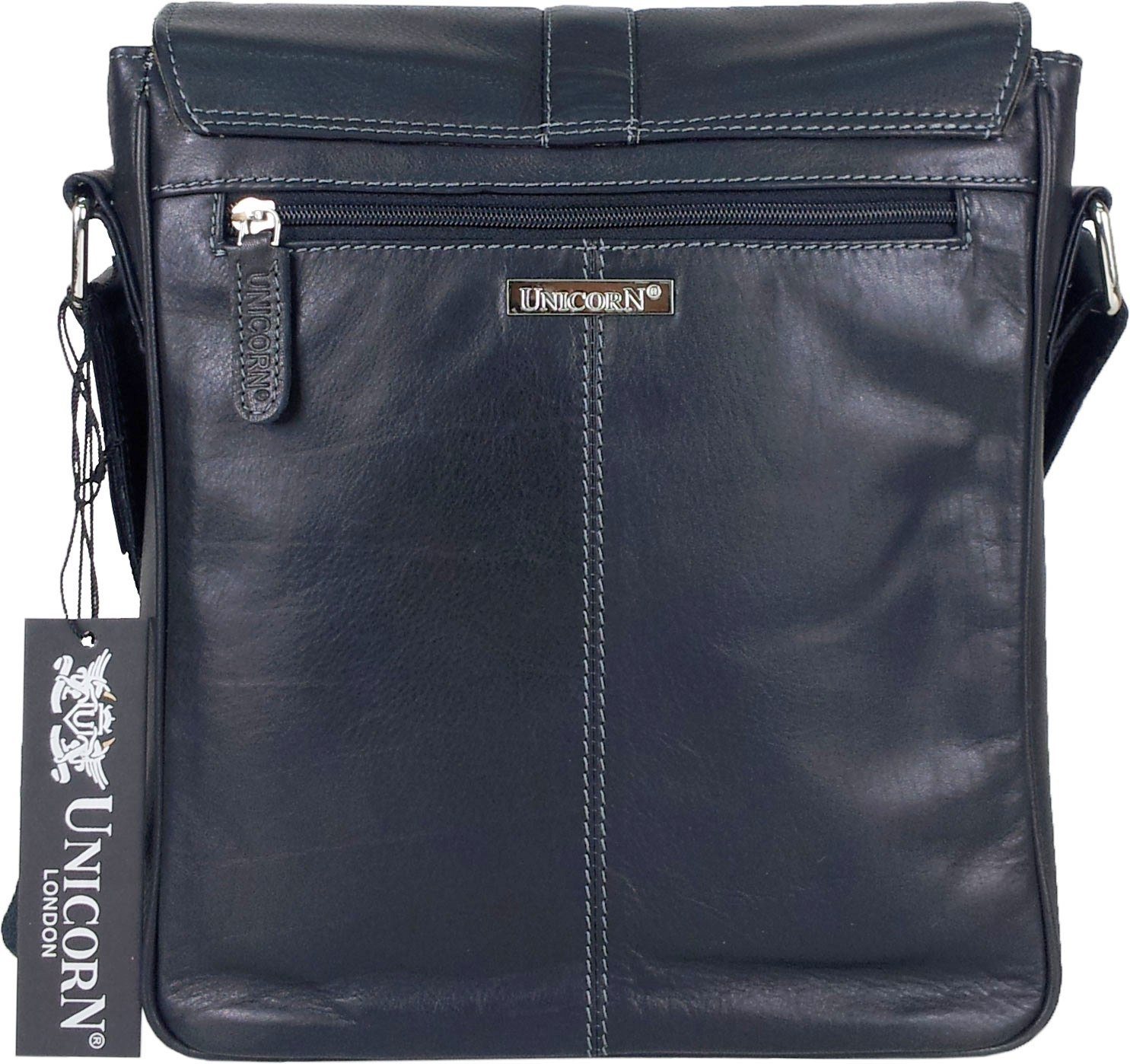 Premium Genuine Leather Messenger Bag for iPad, Ebook & Tablets - Stylish Black Unicorn Design - Perfect for Work, School & Travel Accessories