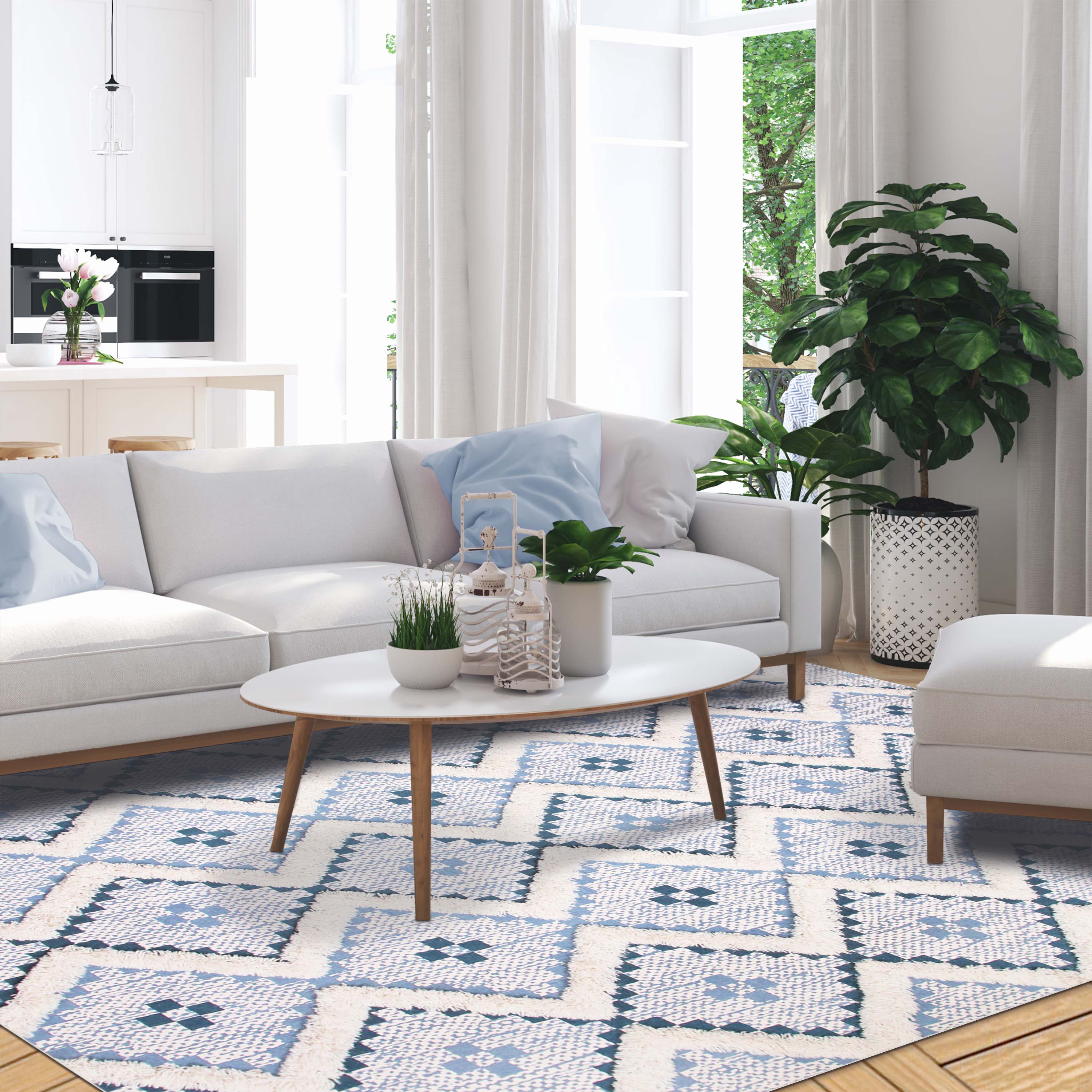 Hand Tufted Cotton Wool Geometric Farmhouse Area Rug - Soft Textured Boho Chic Rug for Living Room, Bedroom, Dining Room Decor