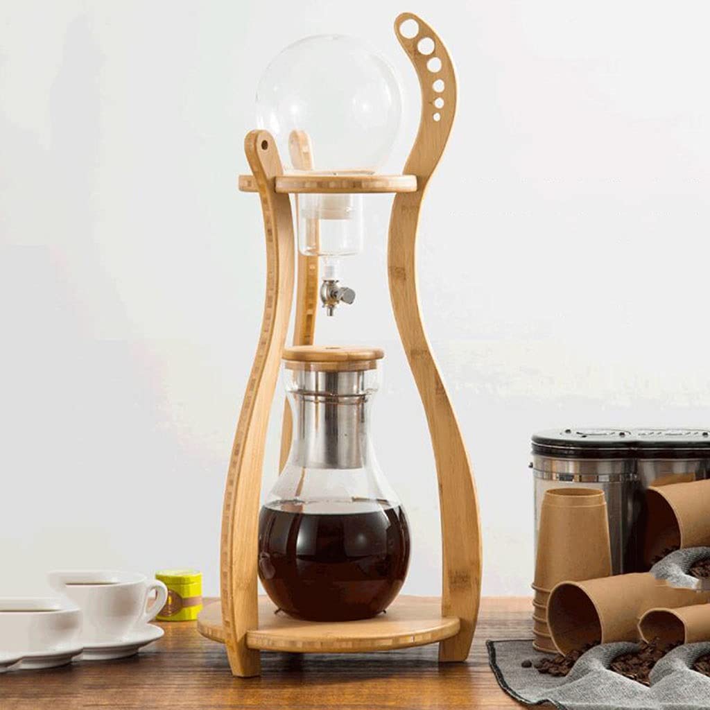 Premium Ice Drip Coffee Maker - 10-12 Cup Cold Brew Iced Coffee Maker with 1.5L Glass Pitcher (50.7oz) - Perfect for Homemade Cold Brew Coffee & Tea - Wood Color - Ideal for Office, Kitchen & Outdoor Use
