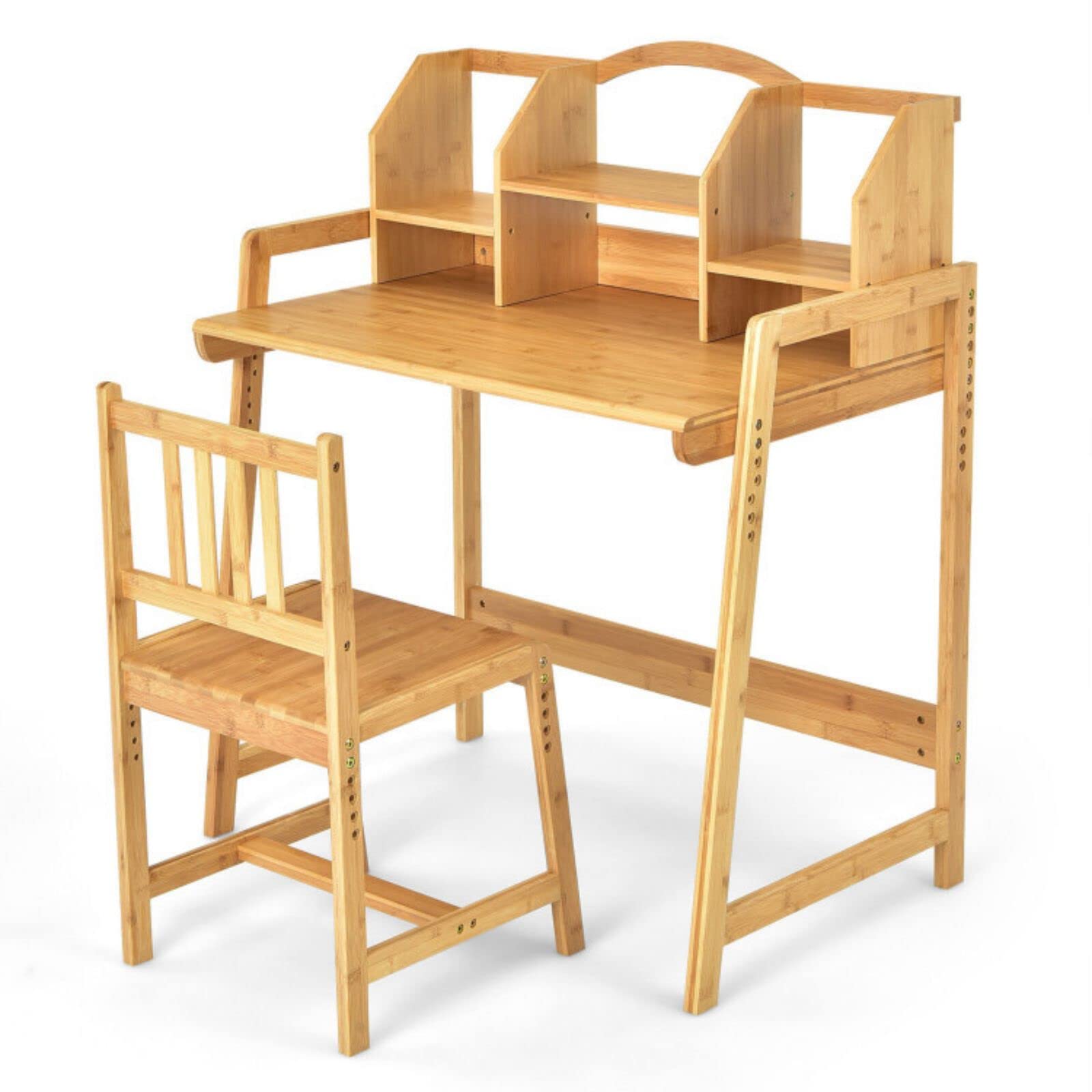 Bamboo Kids Study Desk and Chair Set with Bookshelf - Home Office Desk for School, Study Room - Perfect for Homework, Online Learning & Small Spaces