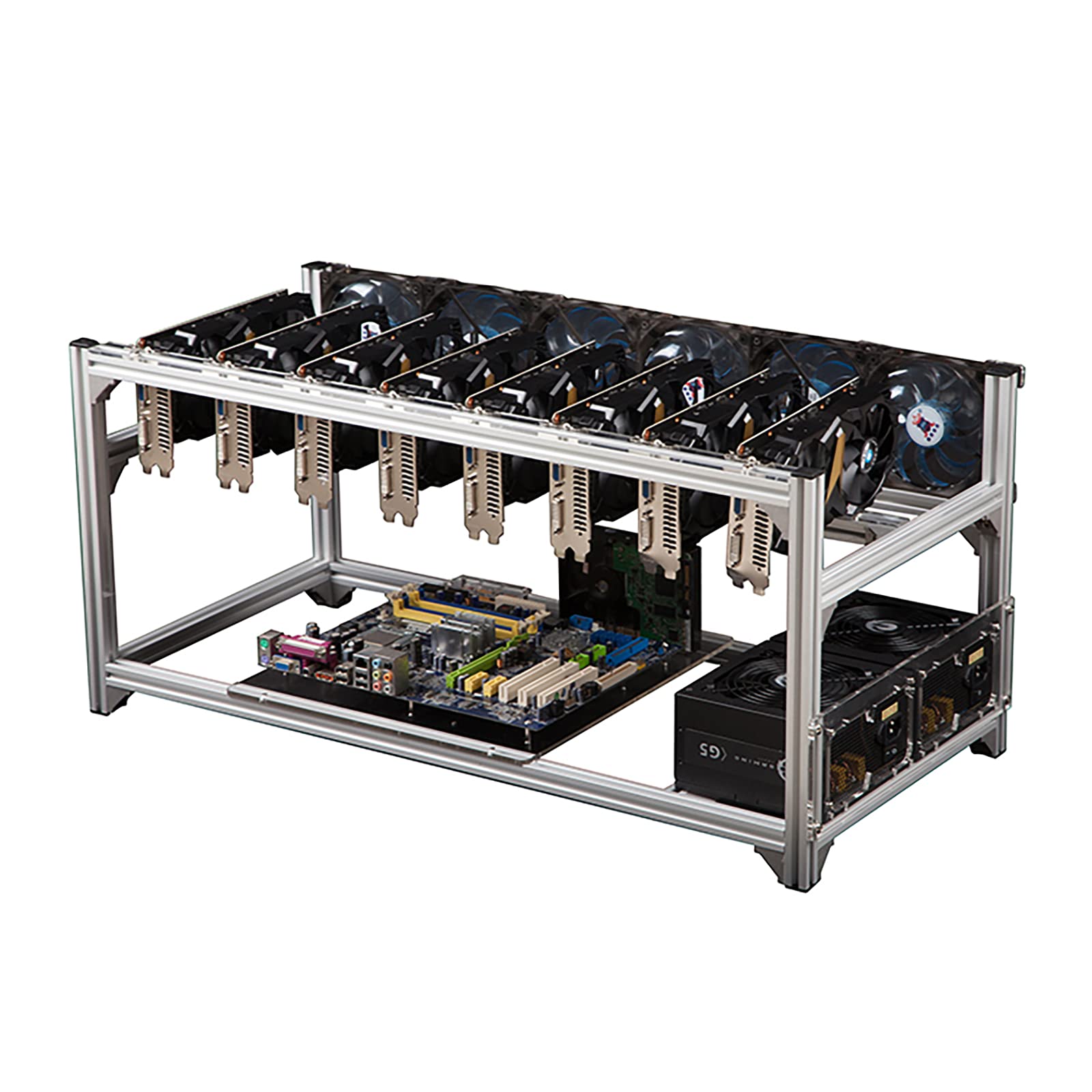 8 GPU Aluminum Stackable Open Air Mining Rig Frame - Multi-Function Case for Ethereum, LTC, ZEC & Bitcoin Mining (Silver) | Perfect for Crypto Mining Farms & Home Setups