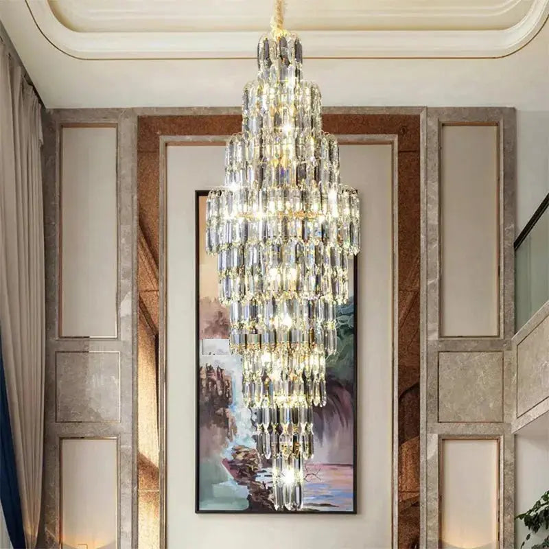 Luxury Crystal Staircase Chandelier - Elegant Anita Long Hanging Light Fixture for Grand Foyer, Stairwell & Dining Room Decor