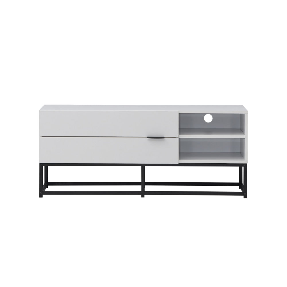 Brian Modern Compact Entertainment Unit TV Stand 120cm Wide with 2 Drawers - White/Black - Perfect for Living Room, Bedroom & Home Theater Setup