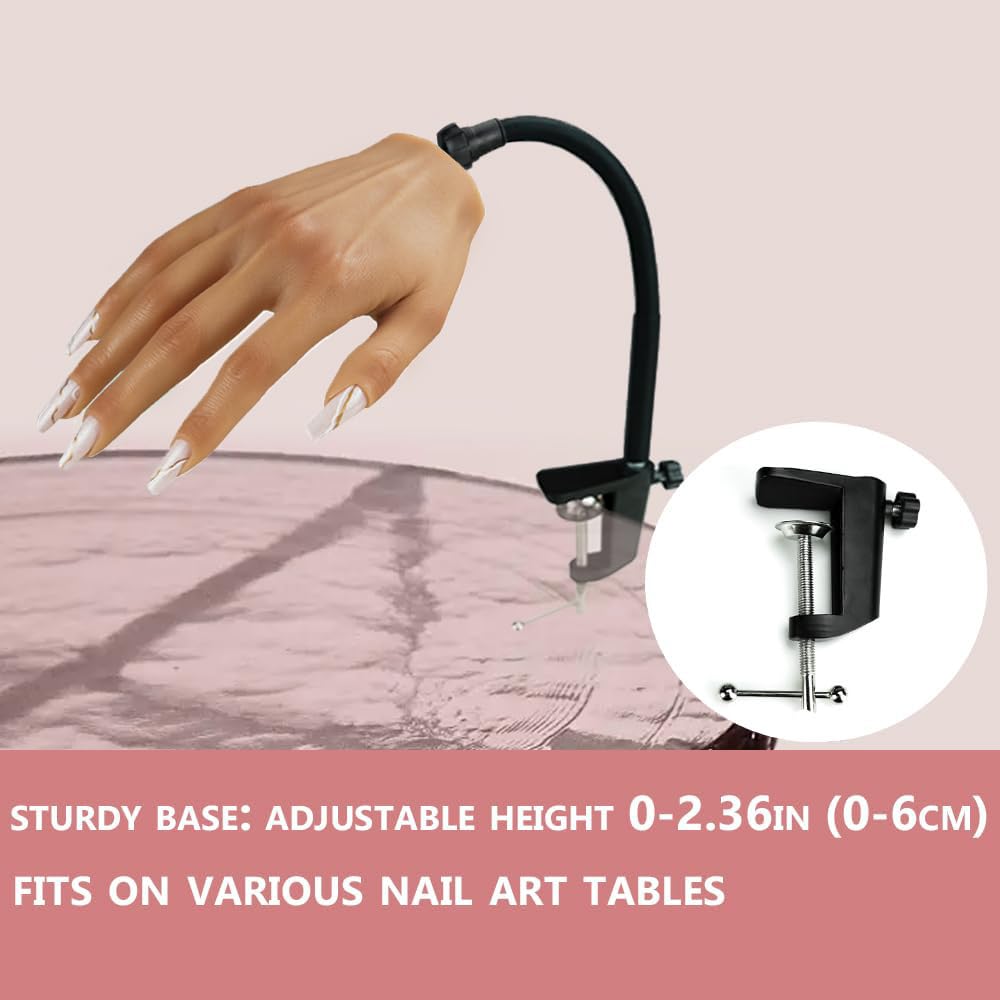 Professional Silicone Nail Practice Hand for Acrylic Nails - Left Hand Mannequin with Stand for Nail Art Training, Perfect for Beginners & Salon Use - Ideal for Nail Tech Students, Home Practice & Professional Nail Artists