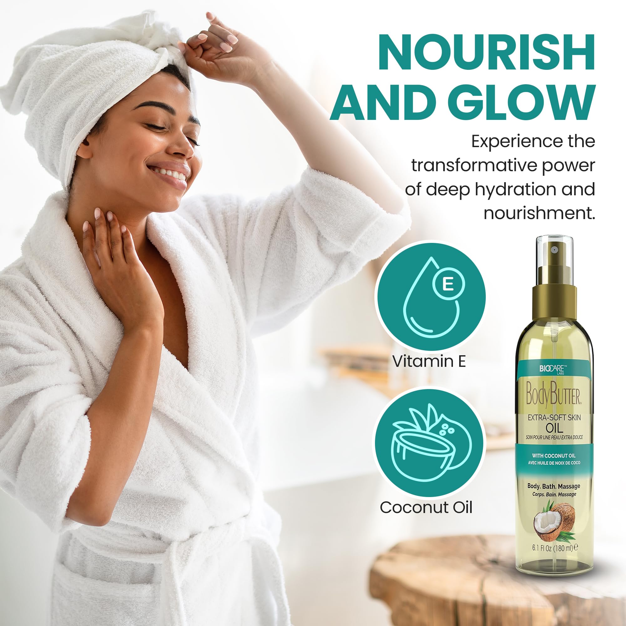 Biocare Extra-Soft Skin Body Oil with Coconut Oil - 6 oz | Hydrating & Nourishing Moisturizer for Dry Skin | Perfect for Massage, After Shower & Daily Skincare Routine