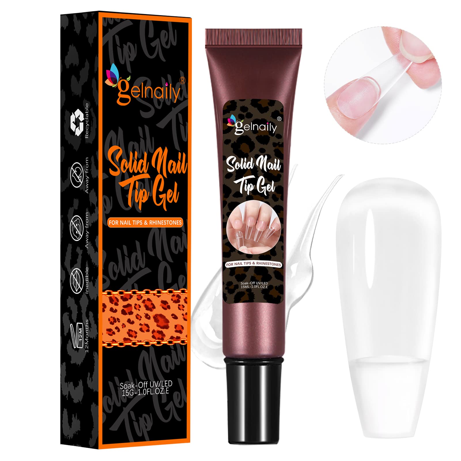 UV/LED Curable Solid Nail Tips Gel Glue - Super Strong Adhesive for Press-On Nail Extensions, Acrylic Nails & Rhinestone Decorations | Perfect for Salon Professionals & DIY Nail Art at Home