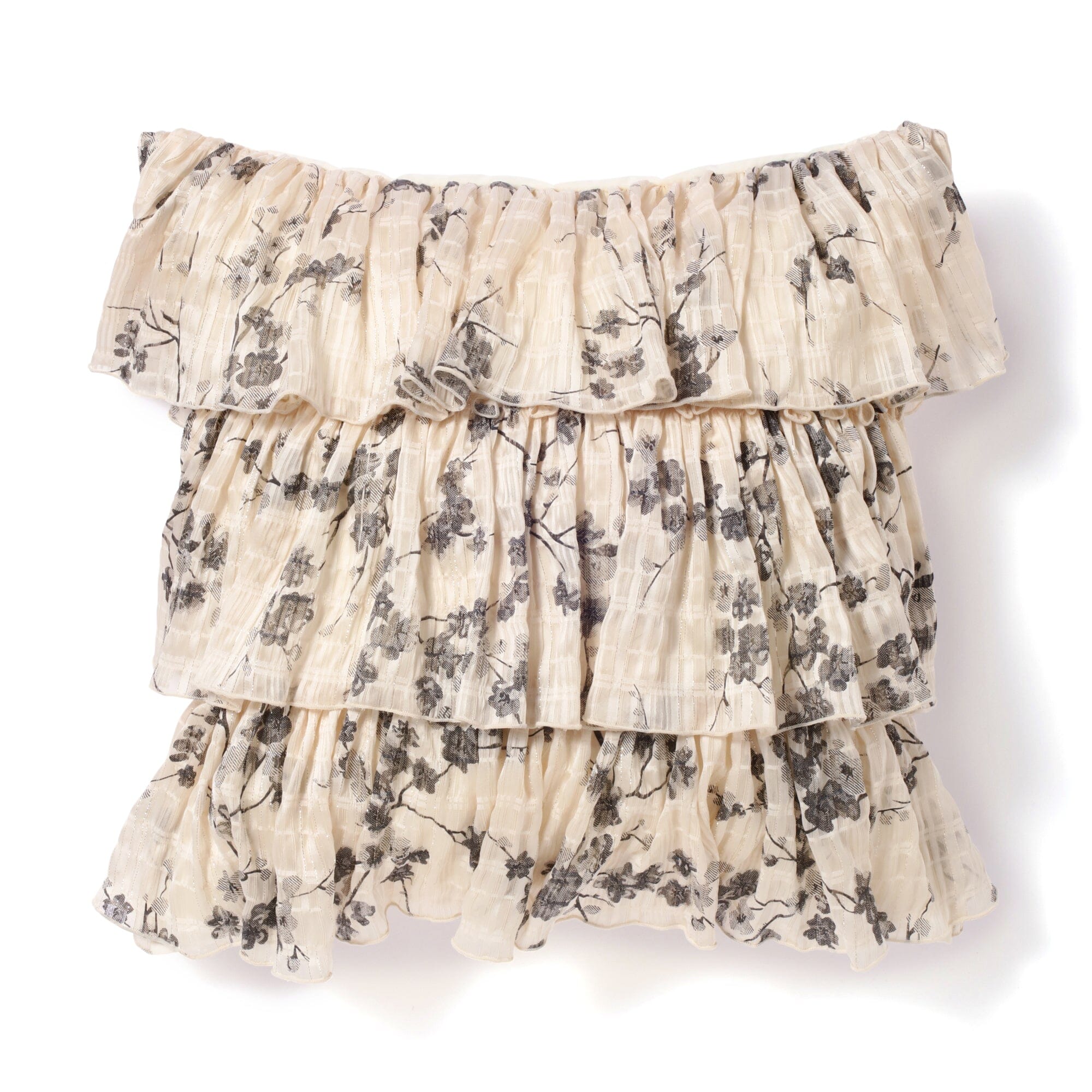 450x450mm Floral Frill Cushion Cover - Ivory & Black Patterned Pillow Case for Sofa, Bed, Living Room Decor